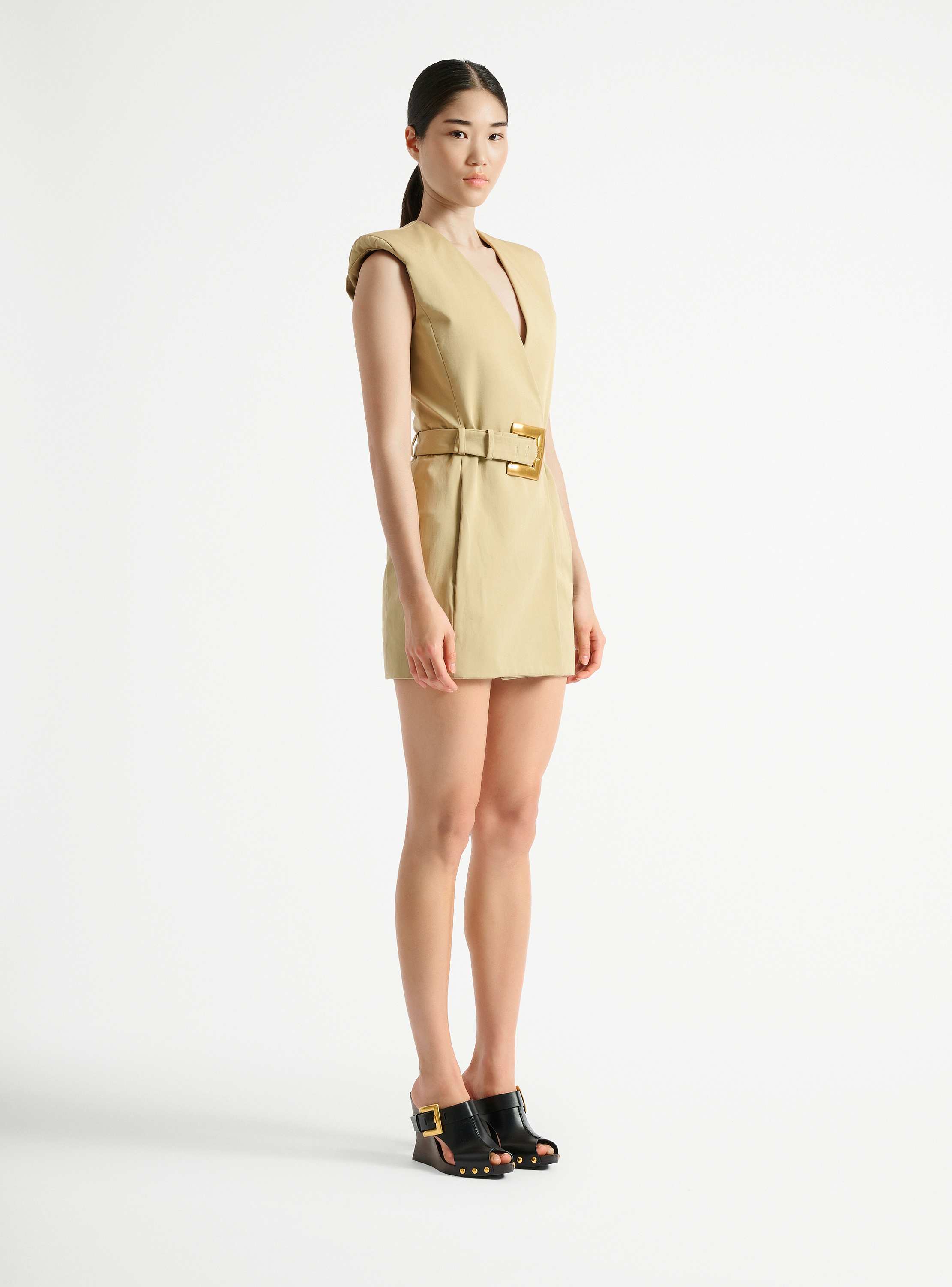 Short belted gabardine dress