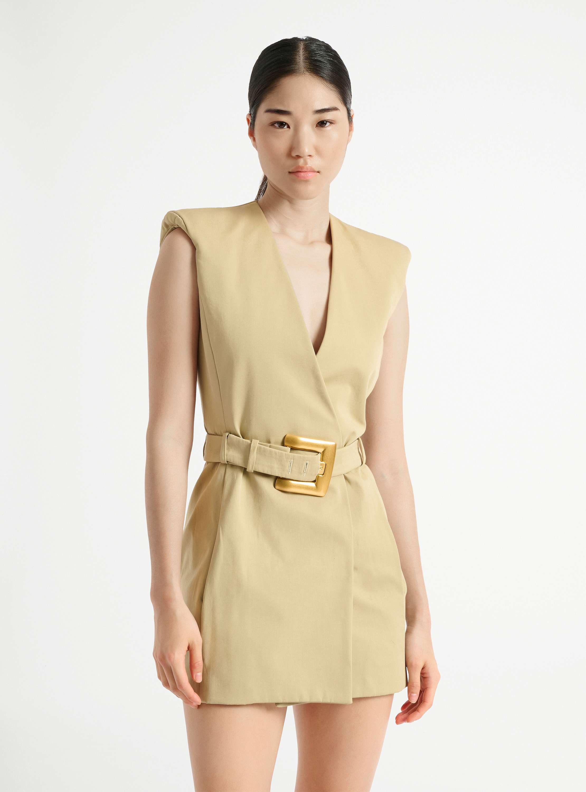 Short belted gabardine dress