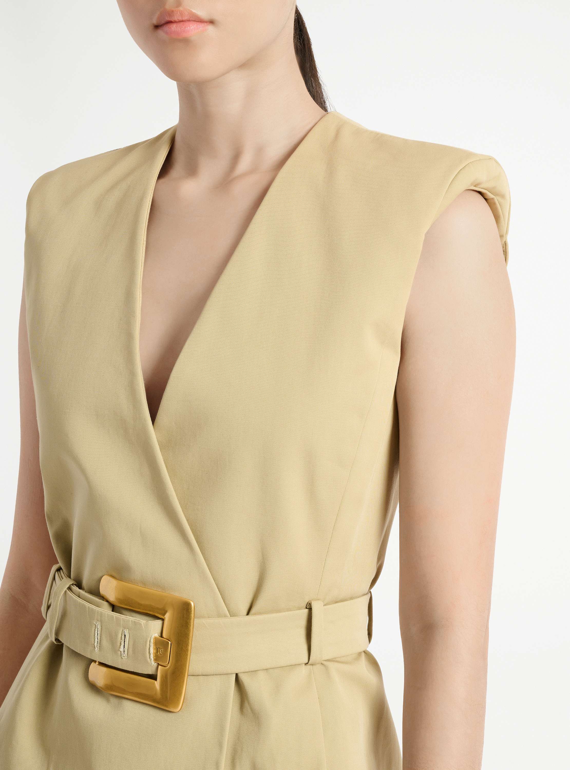 Short belted gabardine dress