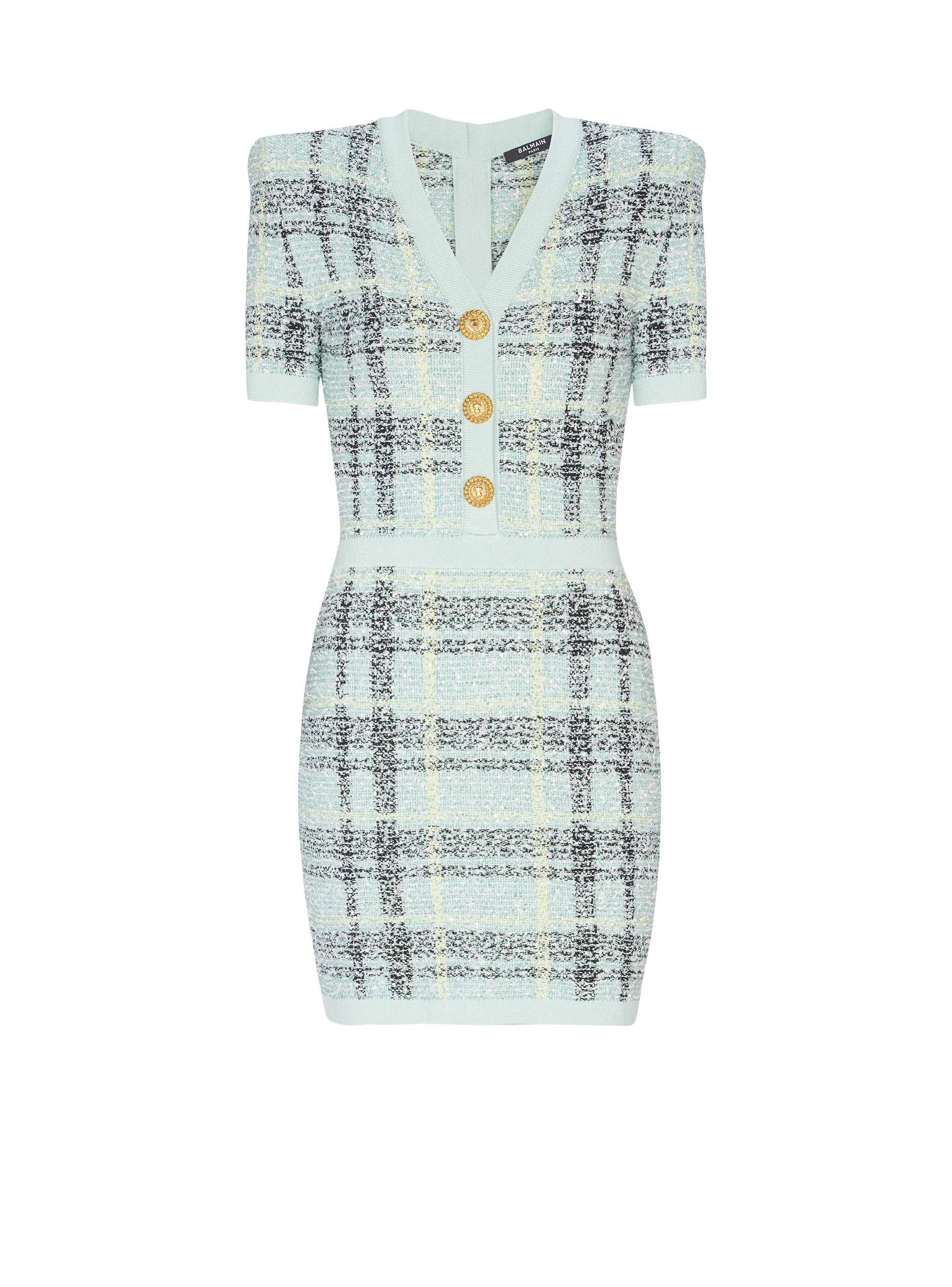 tweed dresses for women Women's Metallic Textured Dress - Black/Silver Square neckline Short Sleeve Tweed Square Neck,