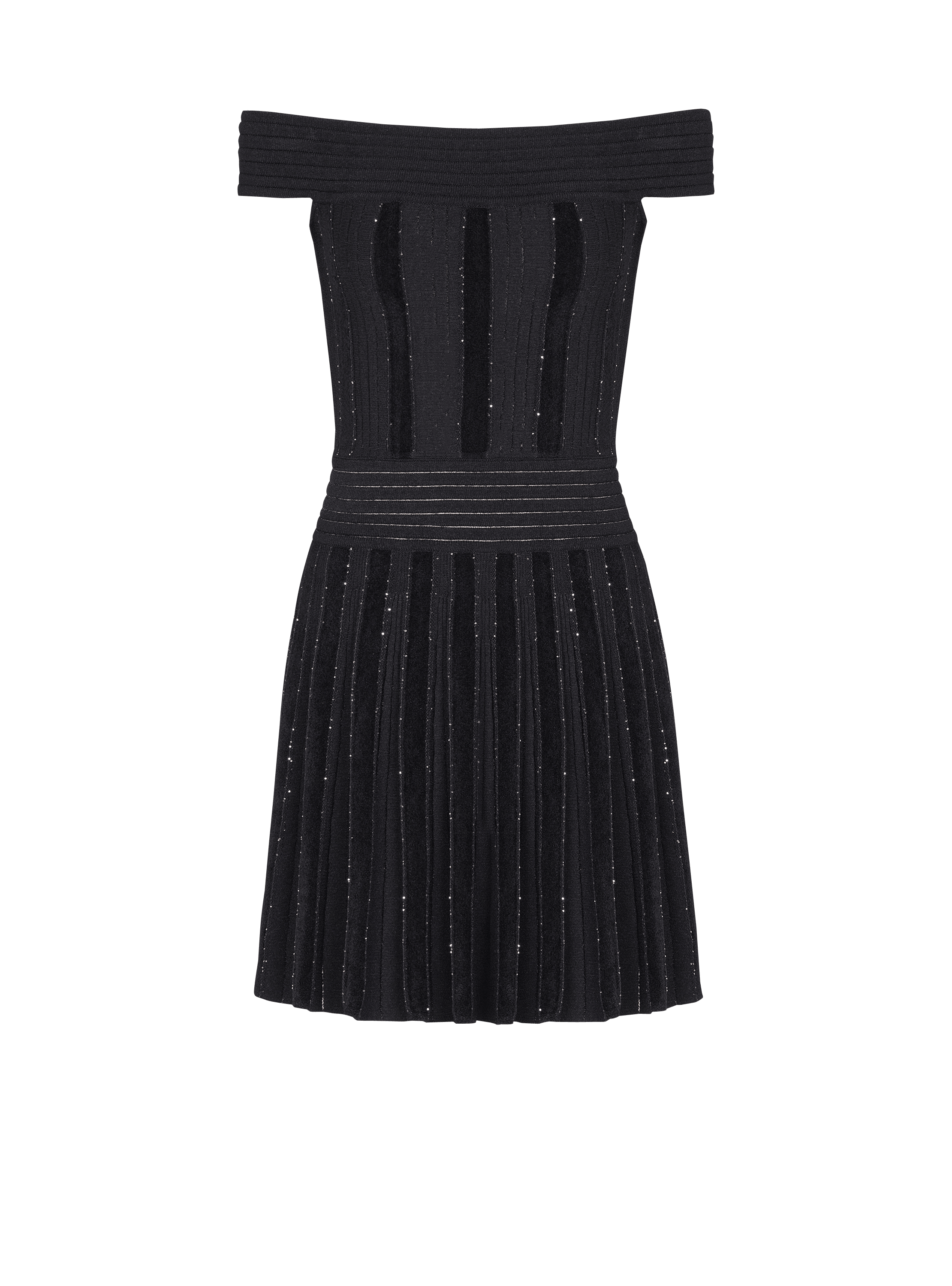 Off-the-shoulder glitter knit dress