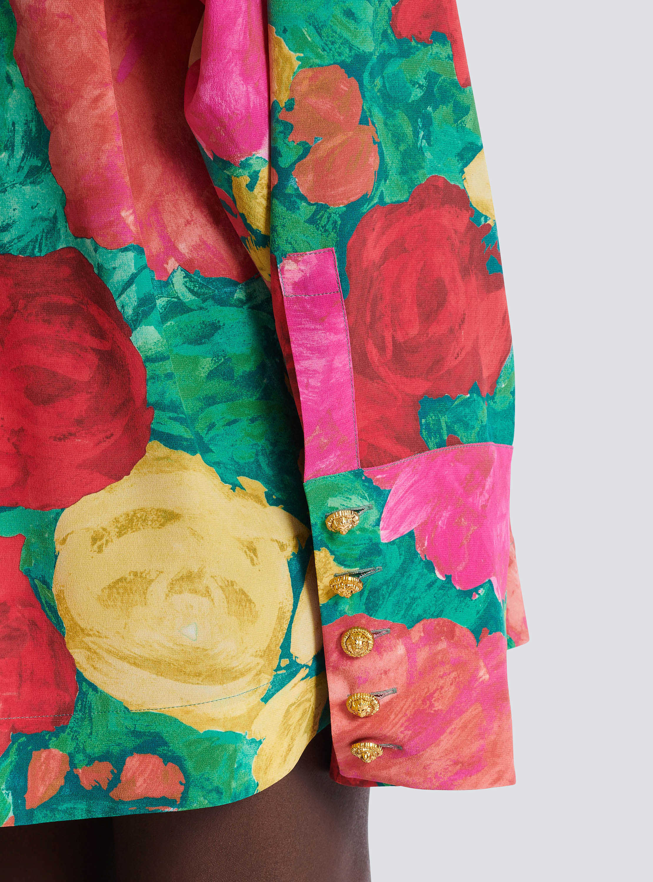 Crepe shirt dress with roses print