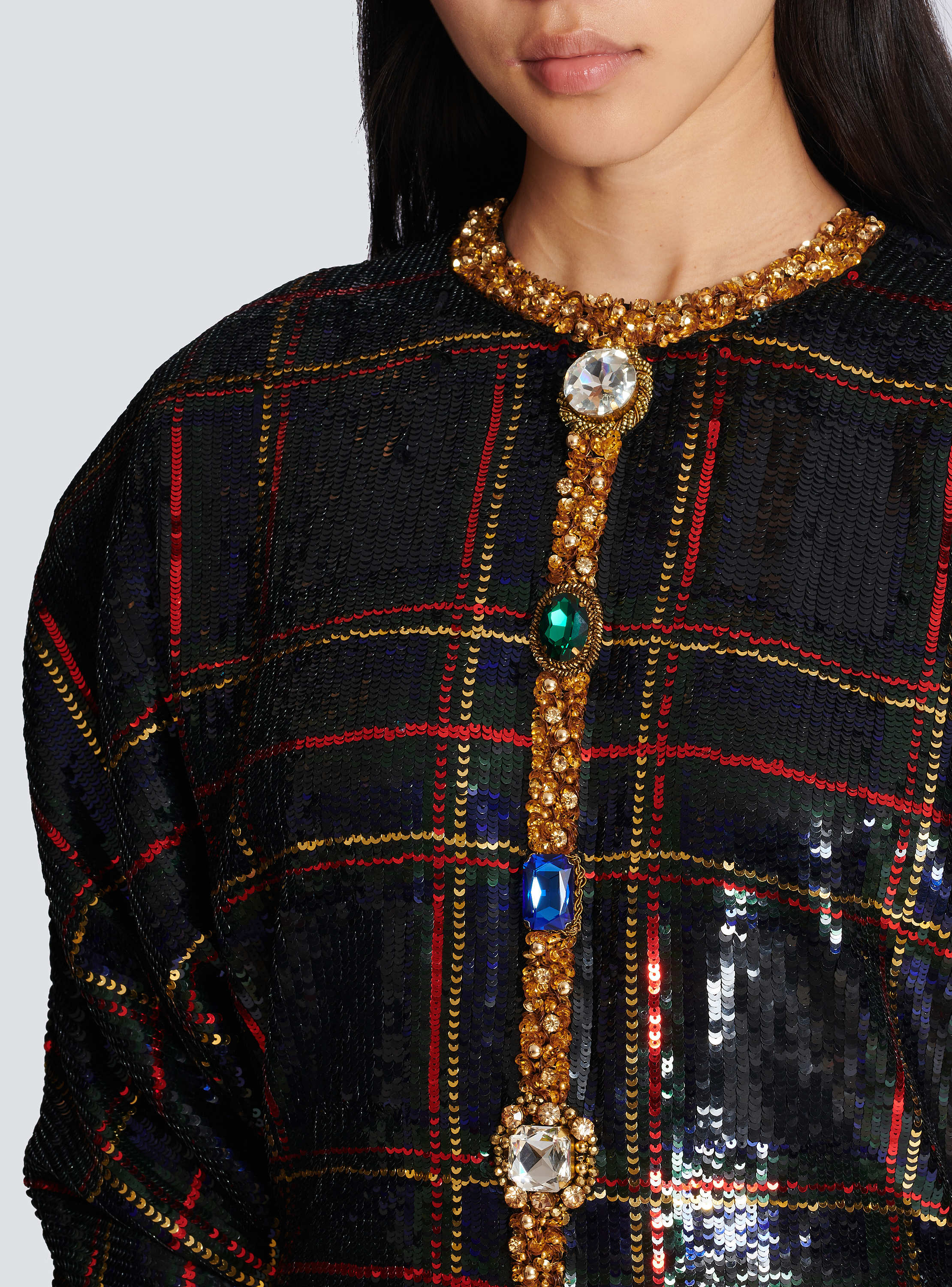 Short embroidered plaid dress