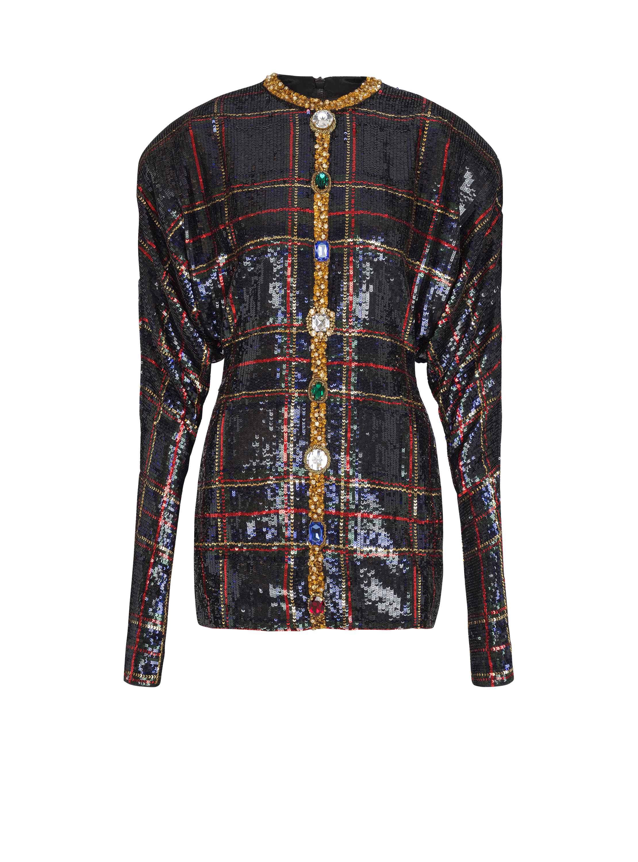 Short embroidered plaid dress