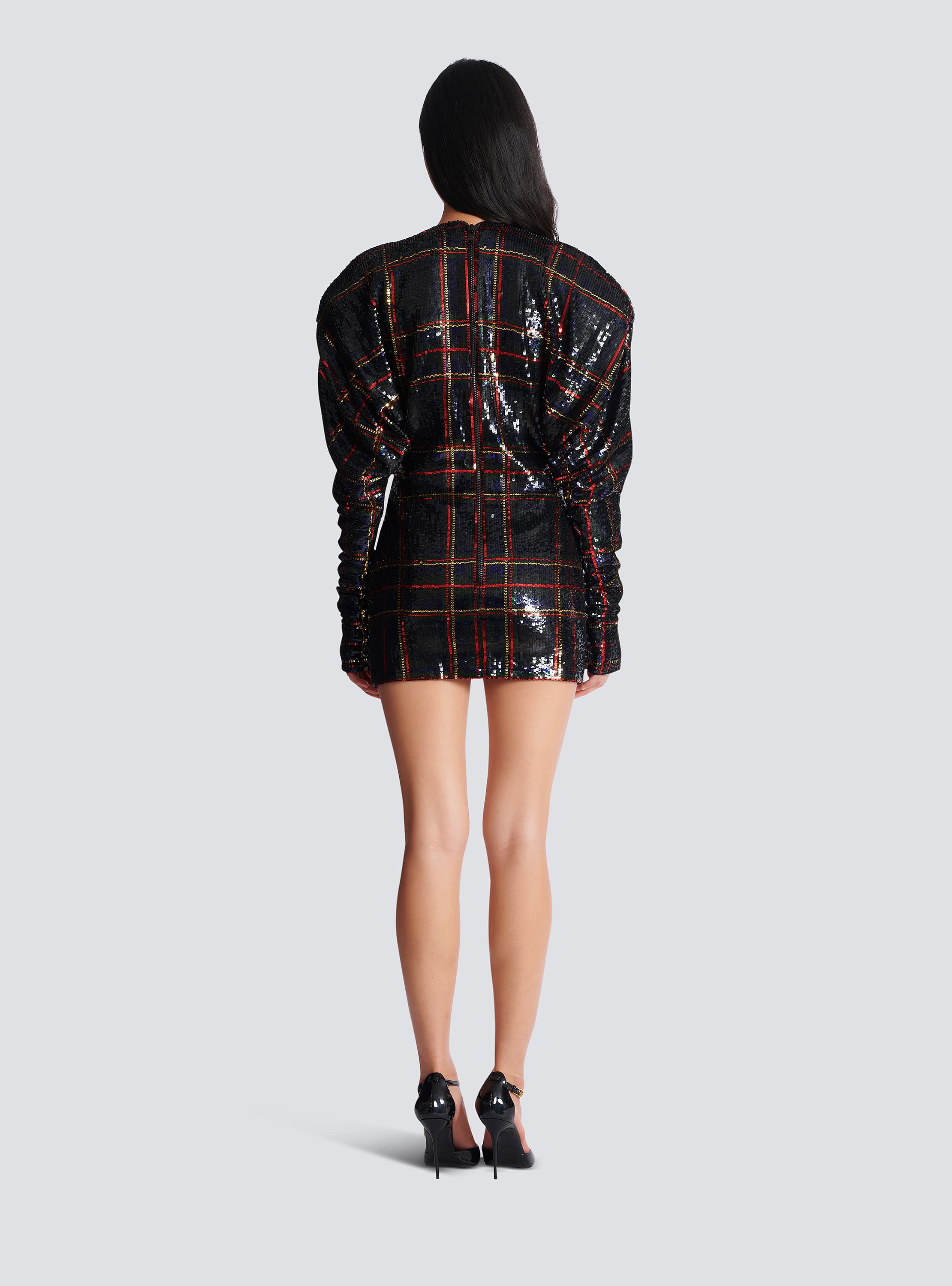 Short embroidered plaid dress