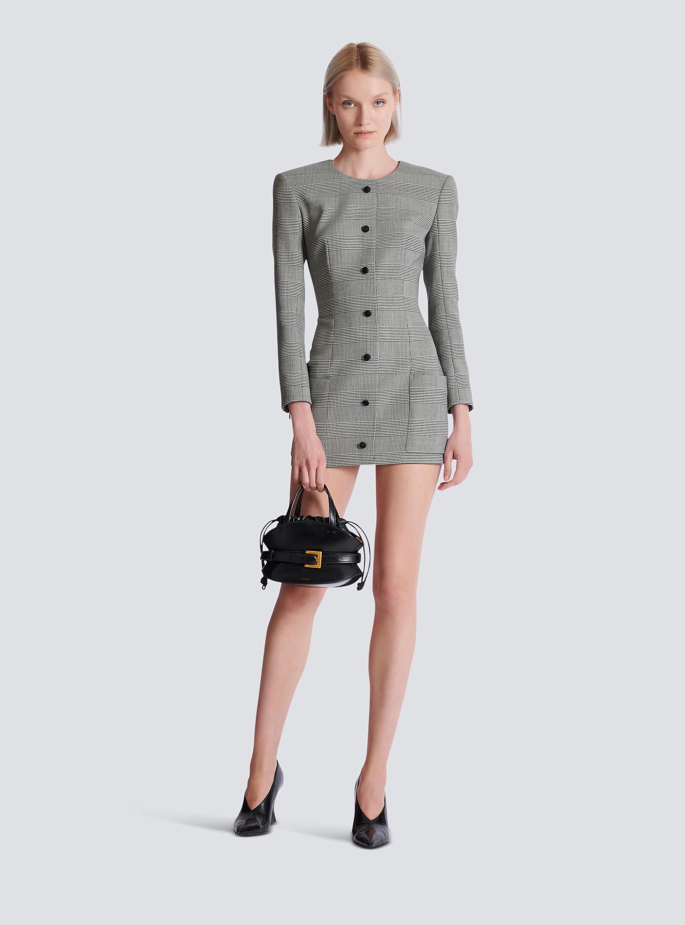 Short dress in Prince of Wales jacquard