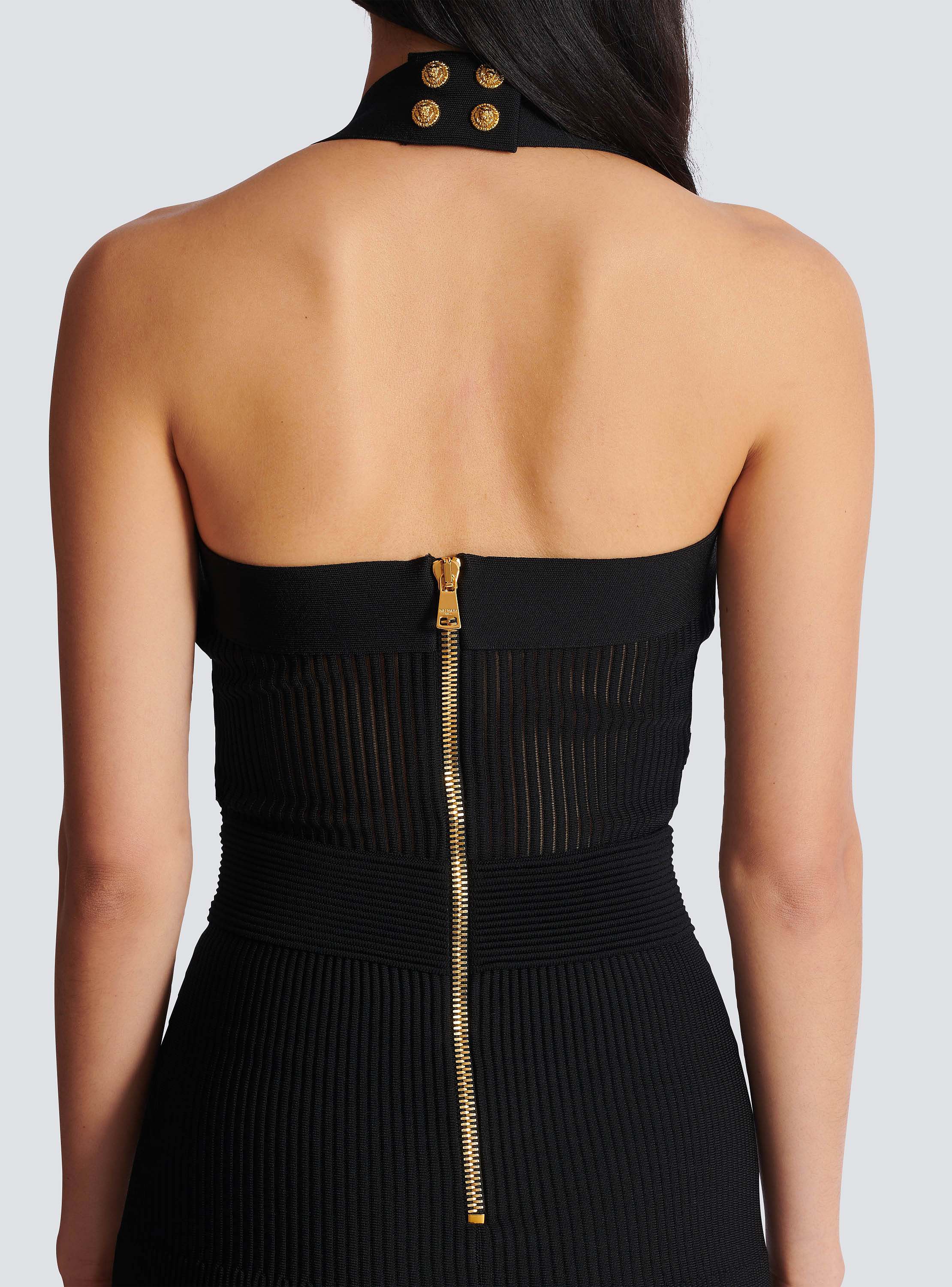 Halterneck pleated knit midi dress