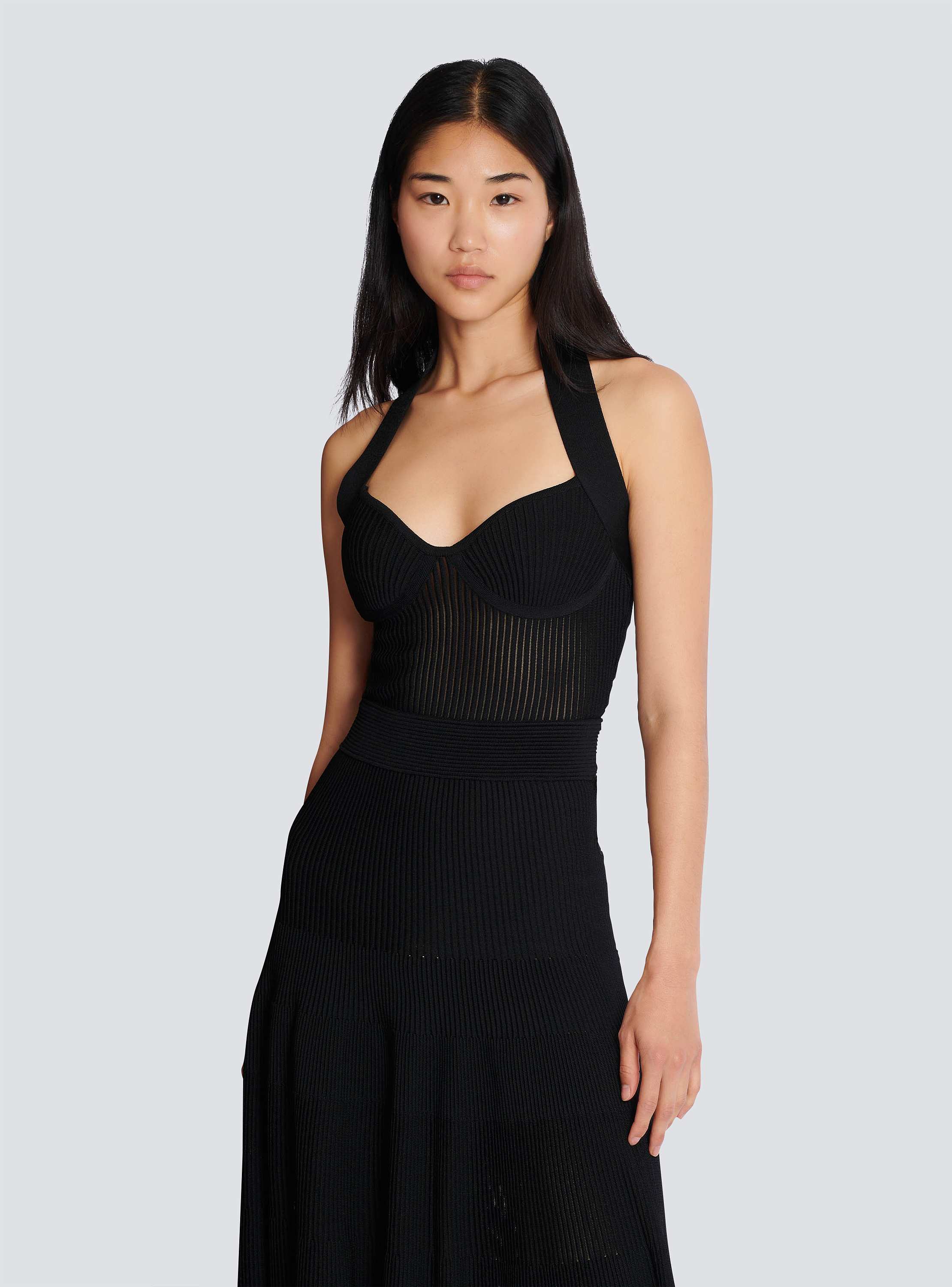 Halterneck pleated knit midi dress