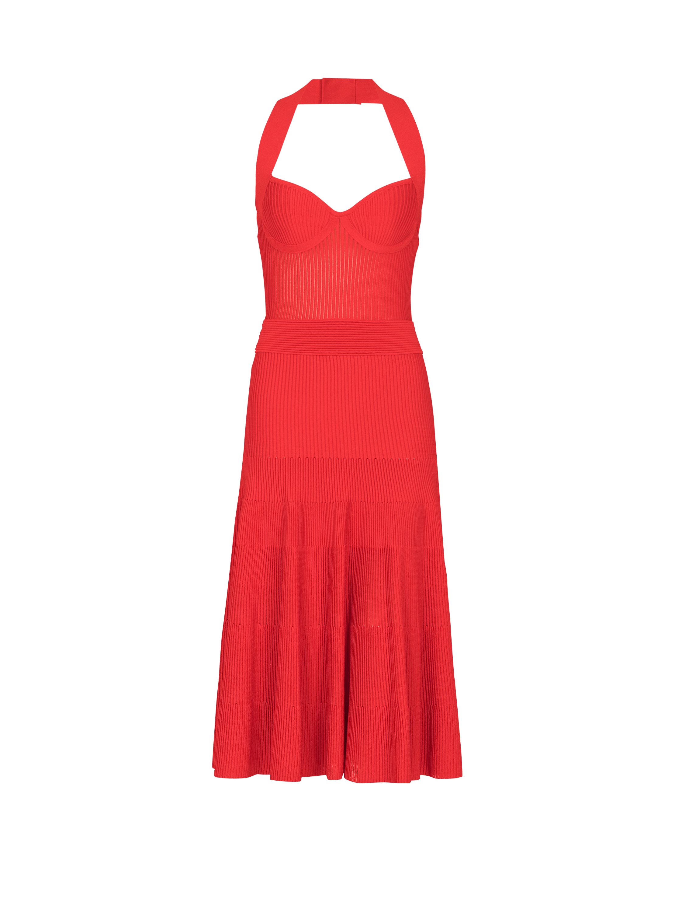 Halterneck pleated knit midi dress