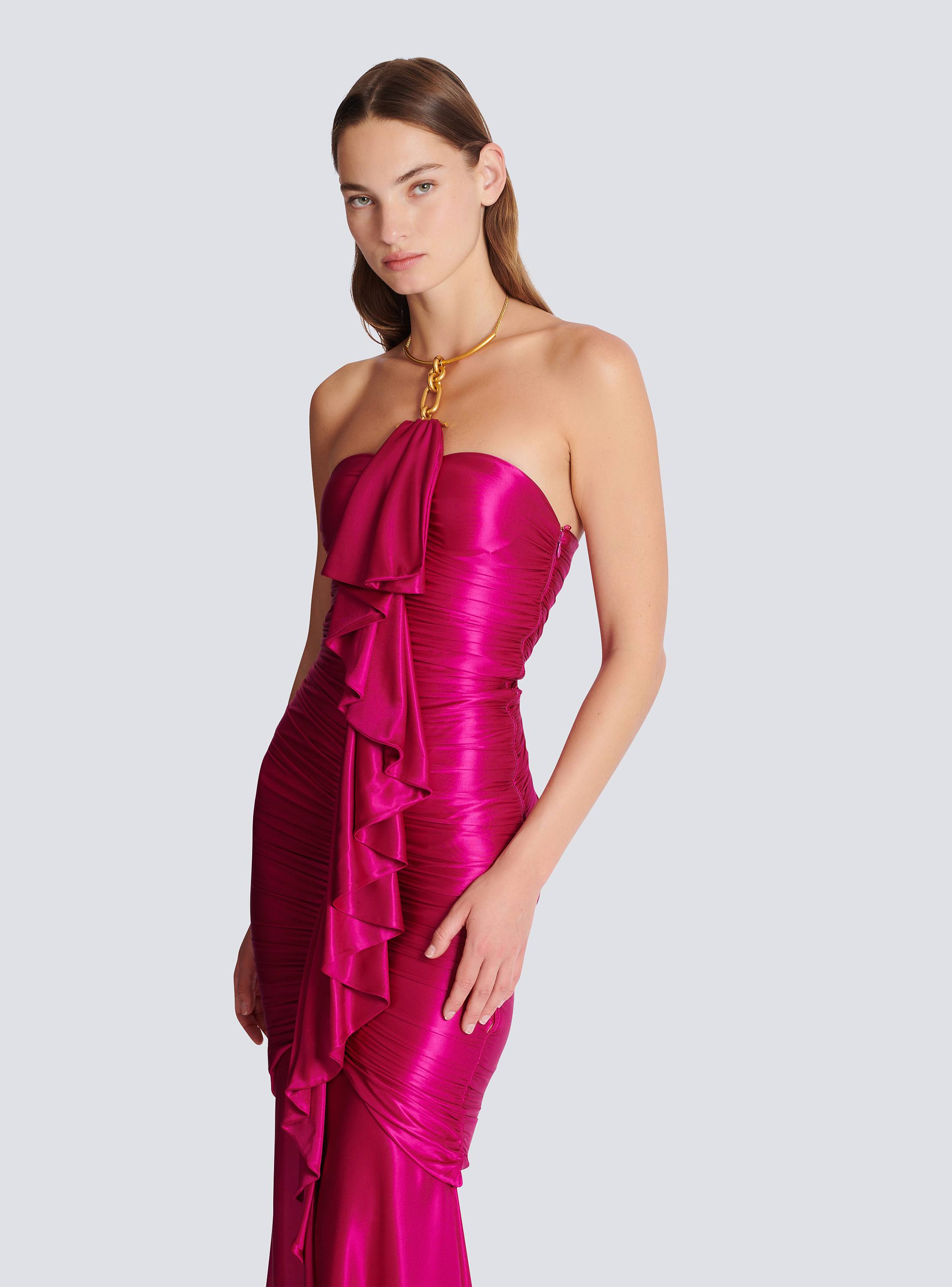 Long draped bustier dress with embellished detail