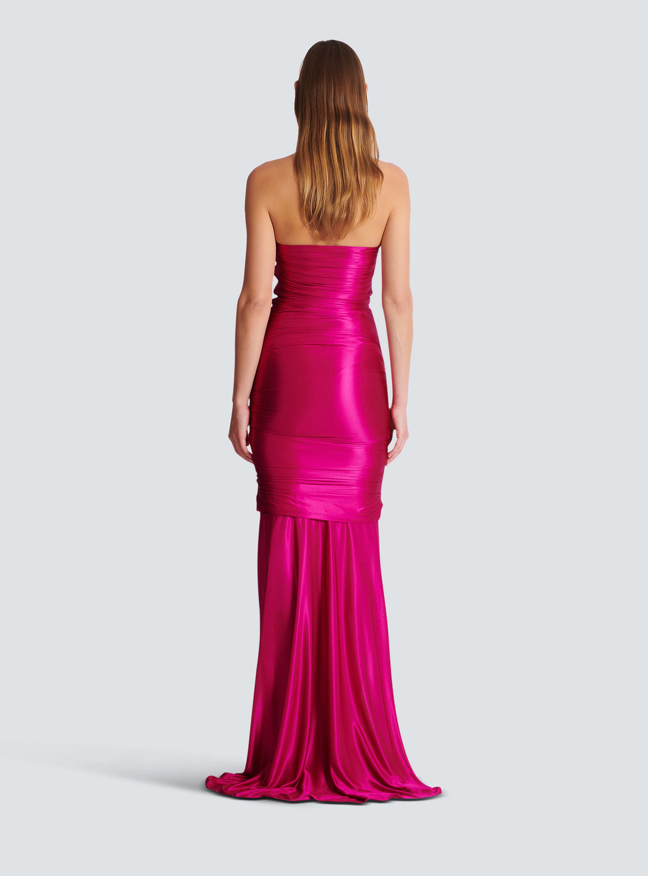 Long draped bustier dress with embellished detail