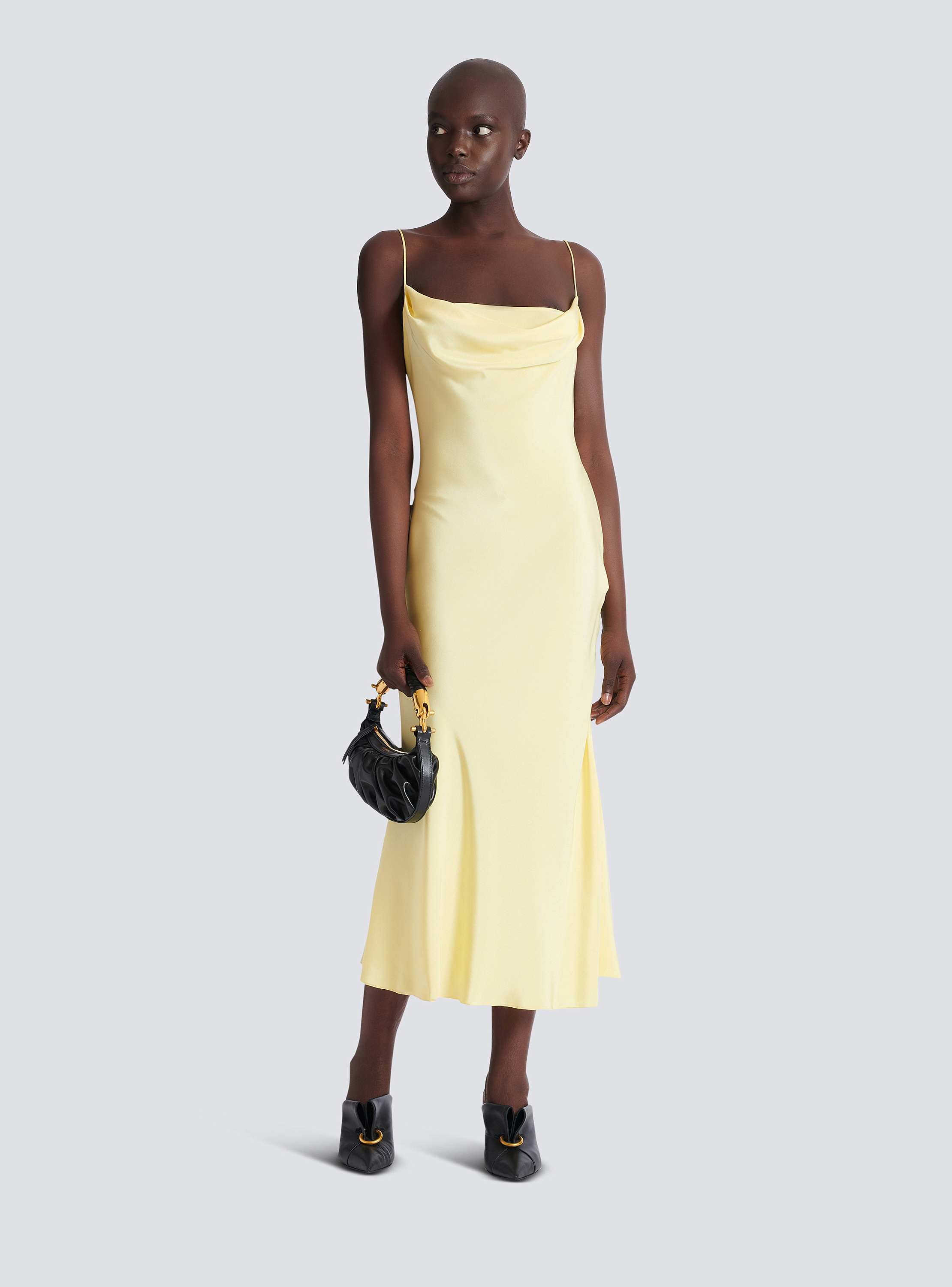 Long strappy dress in silk satin