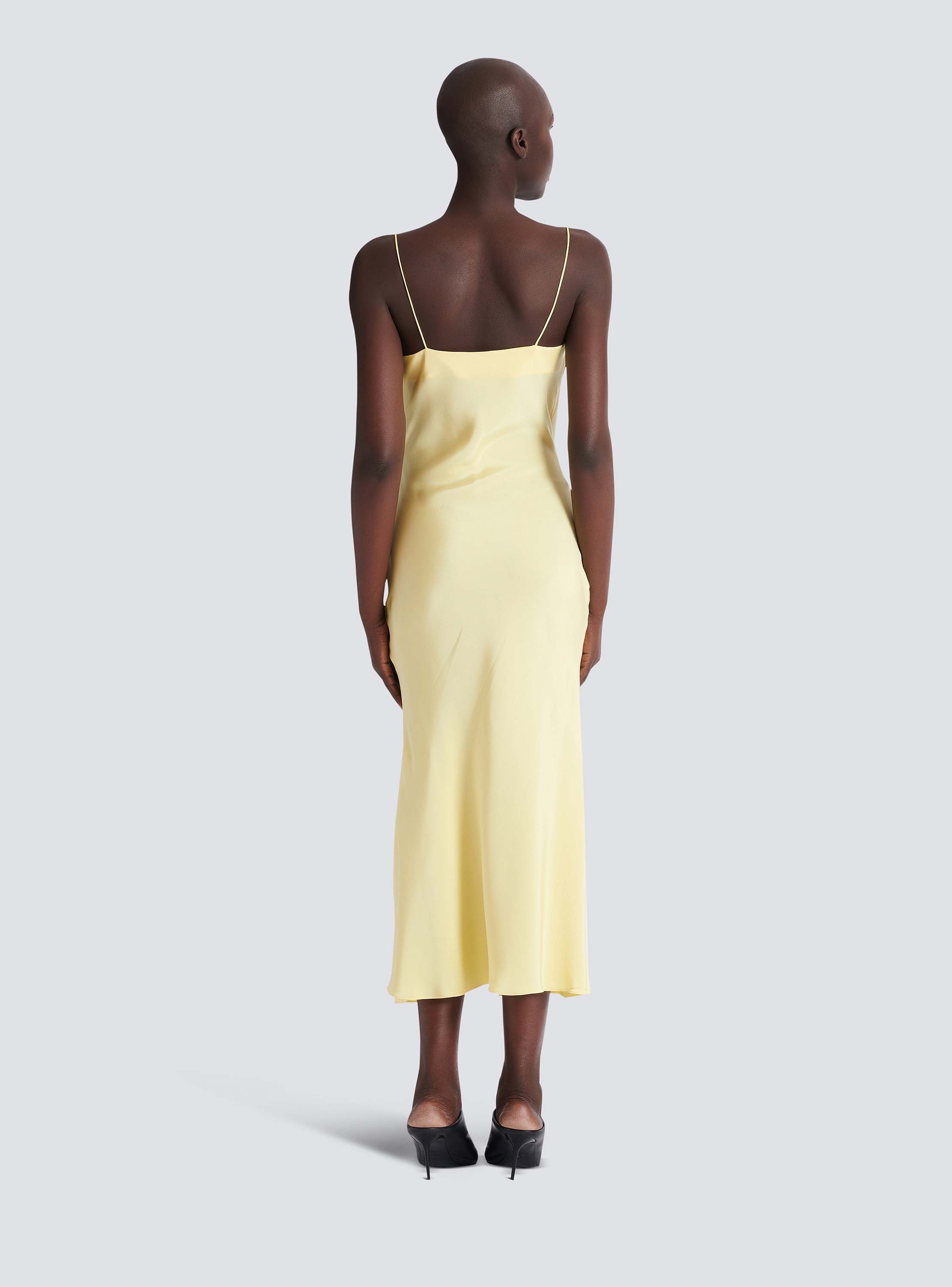 Long strappy dress in silk satin