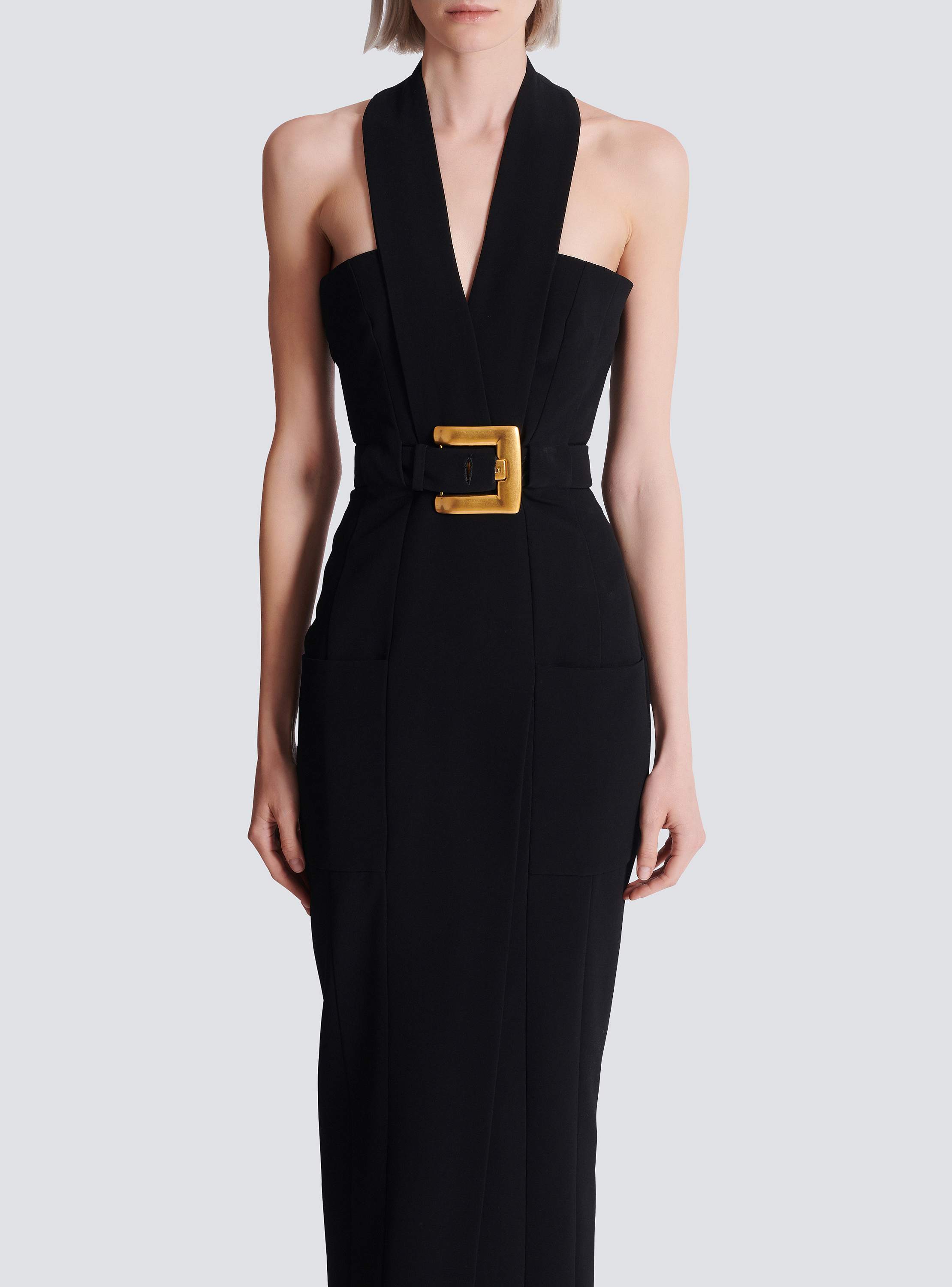 Long crepe dress with belt