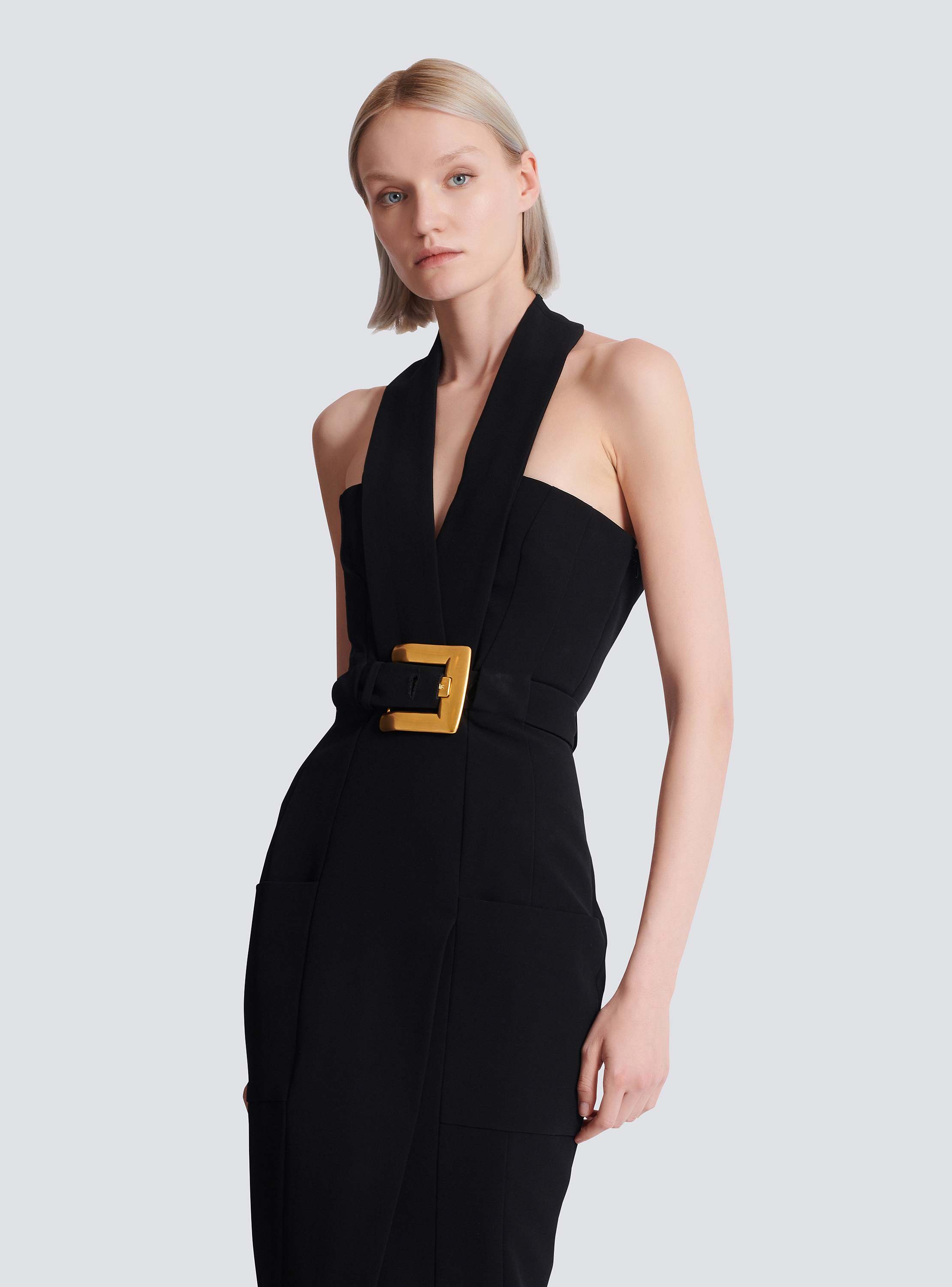 Long crepe dress with belt