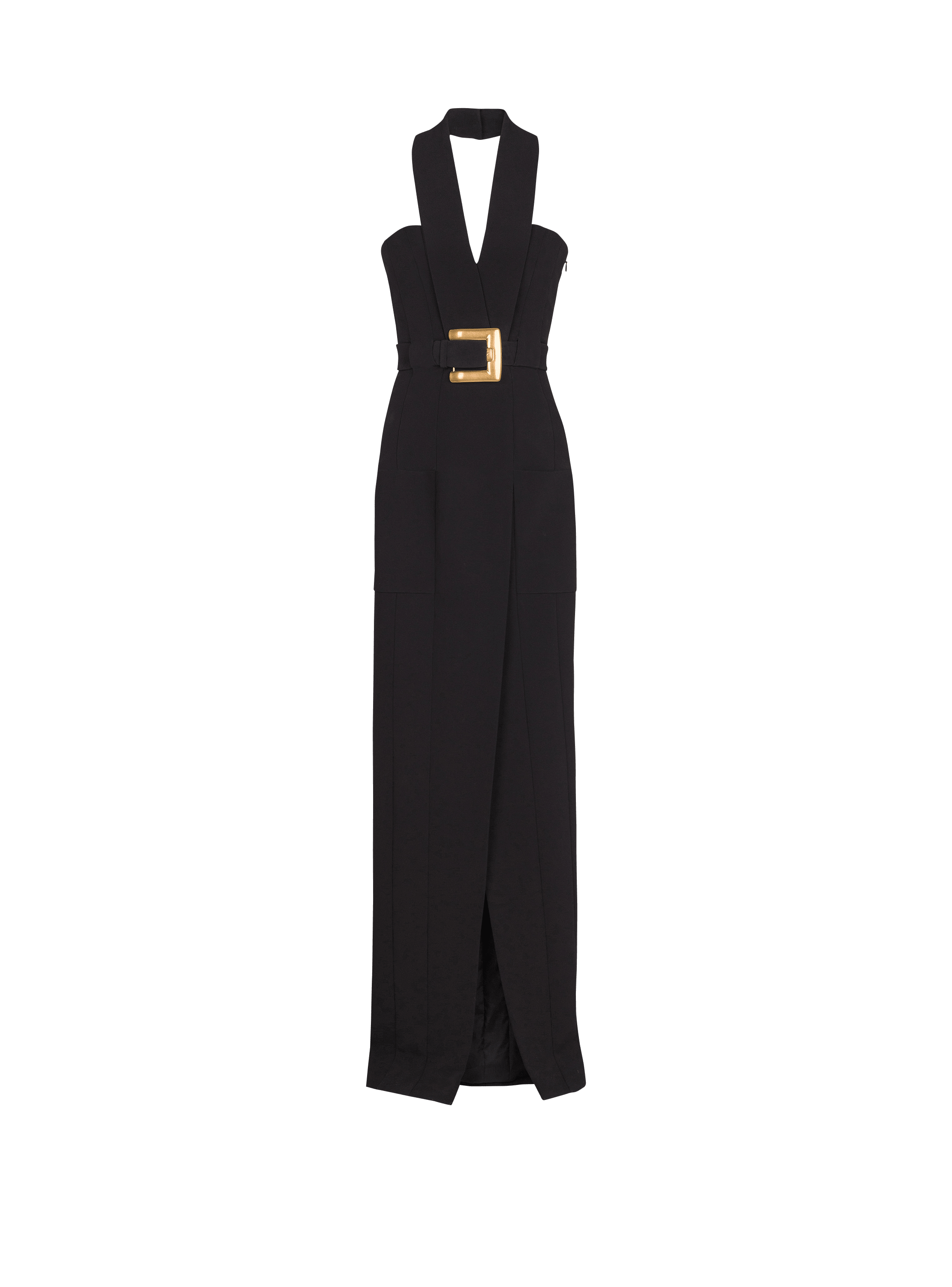 Long crepe dress with belt