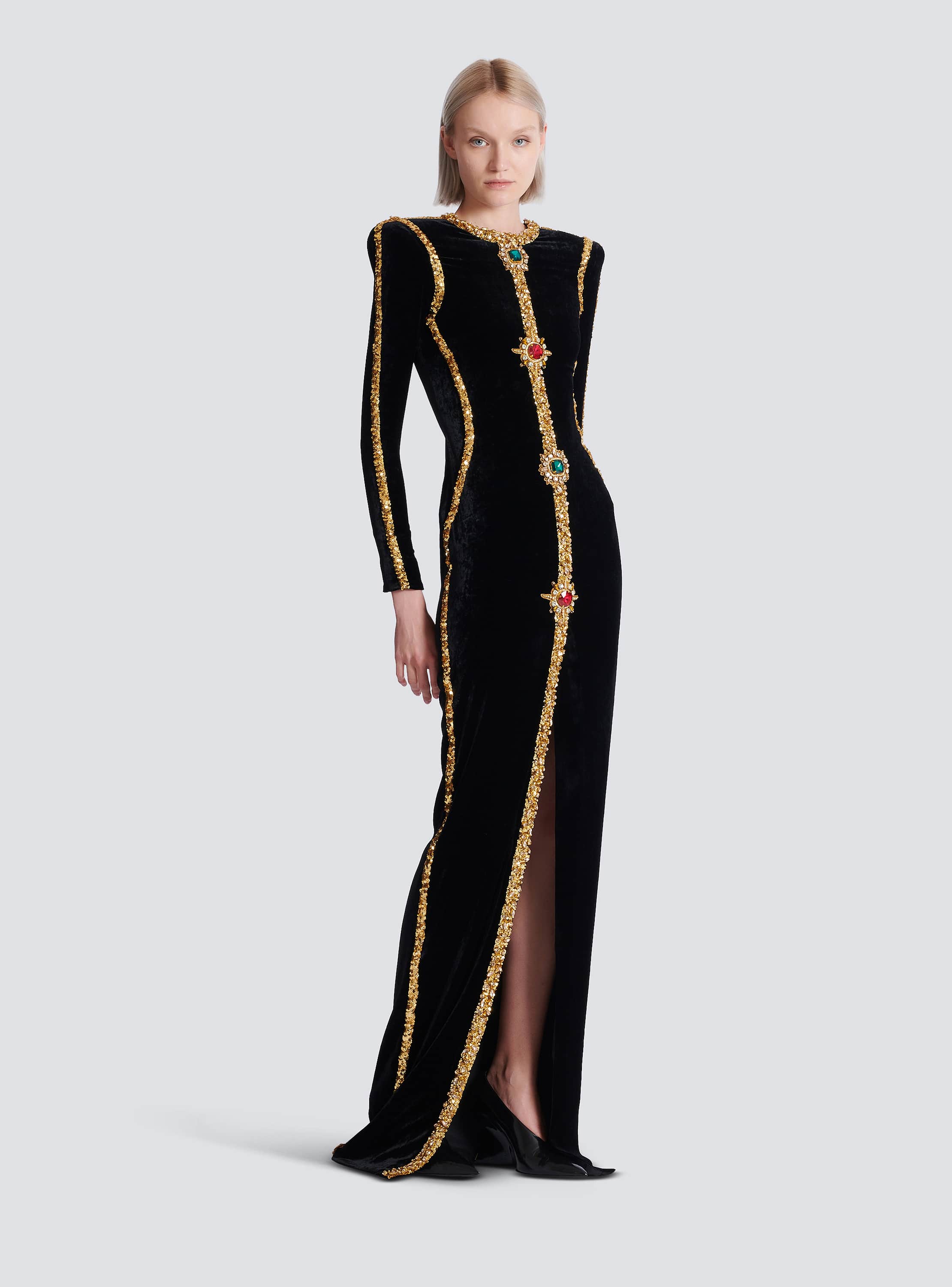 Long embellished velvet dress
