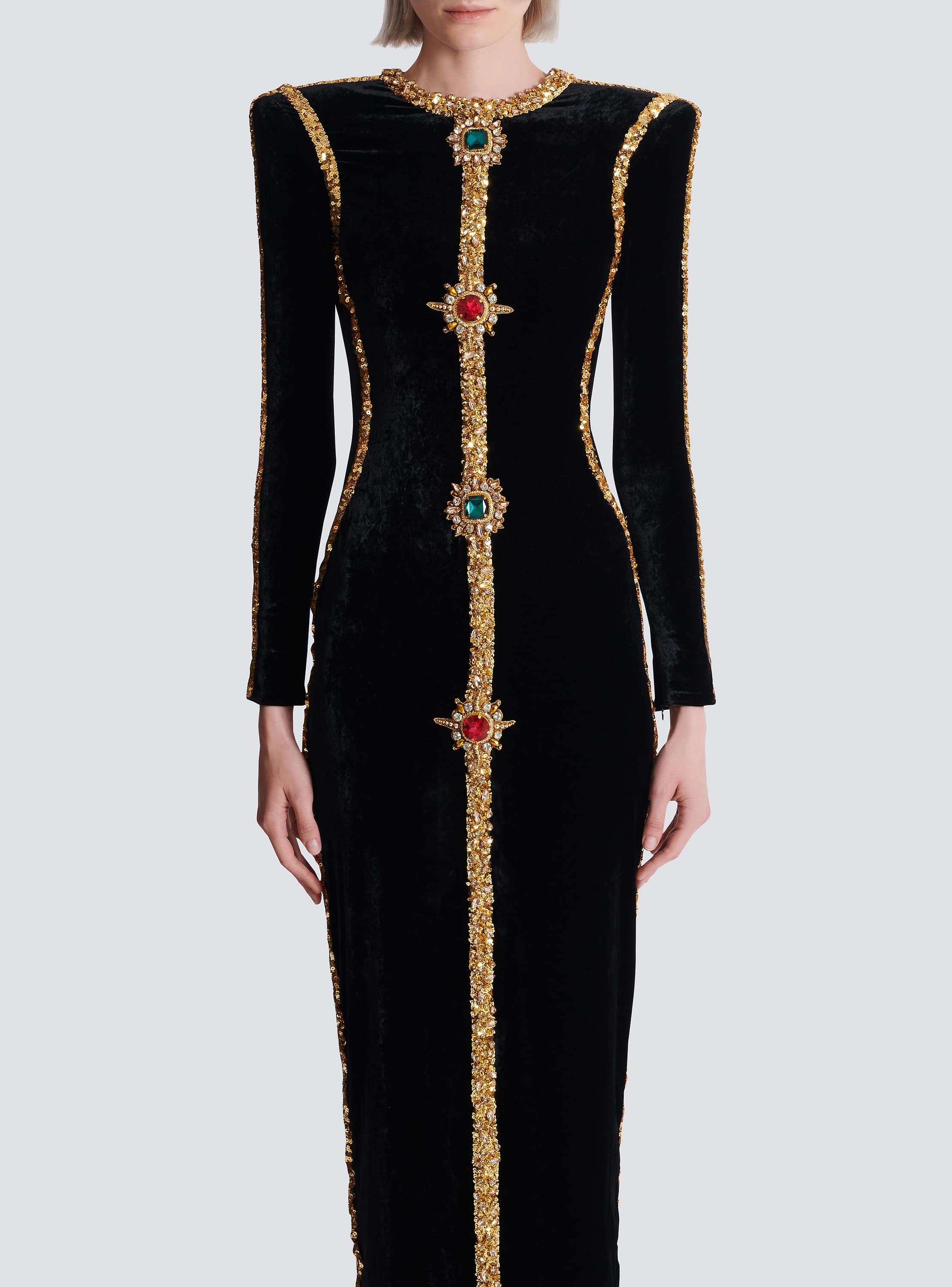Long embellished velvet dress