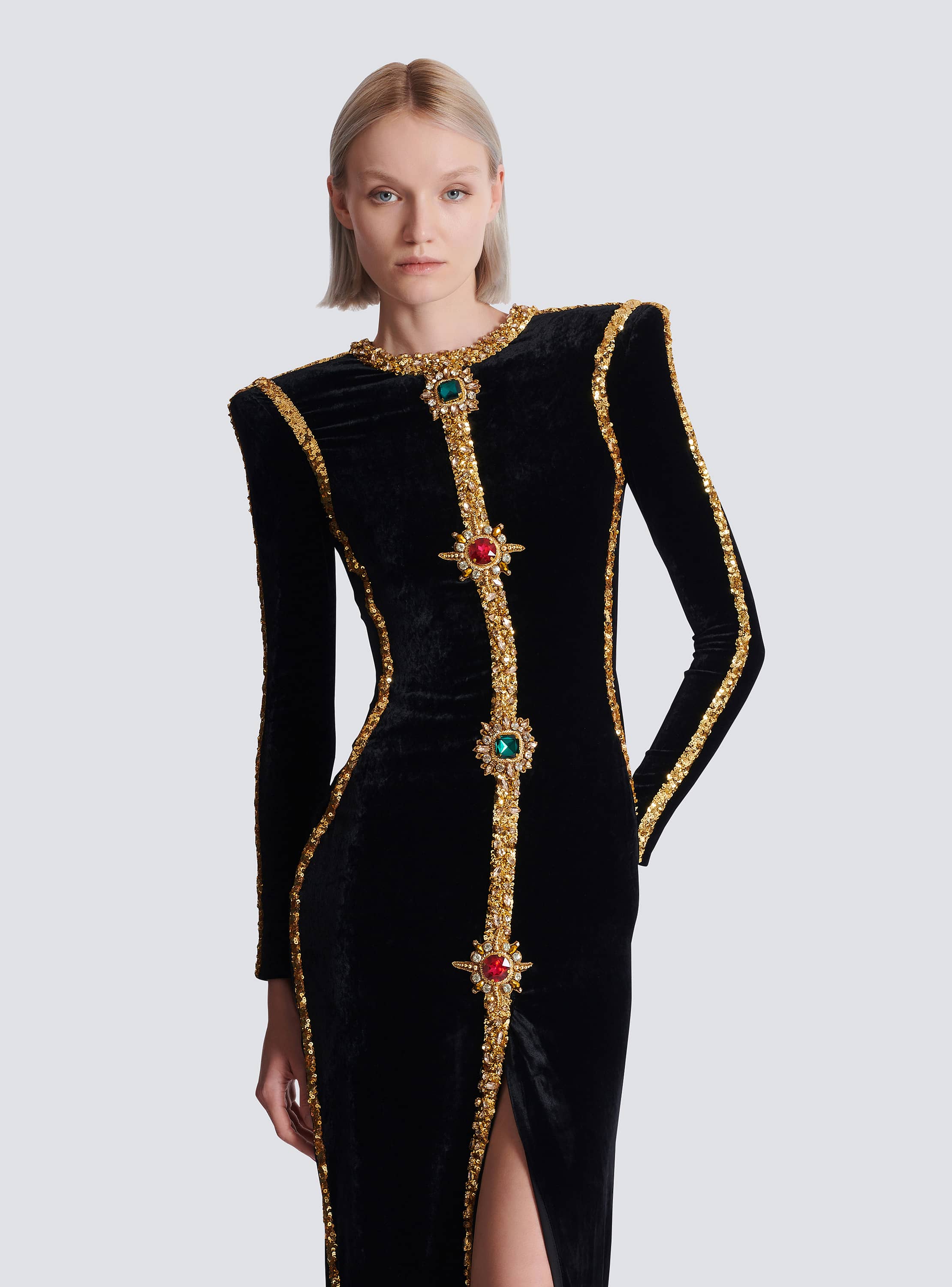 Long embellished velvet dress