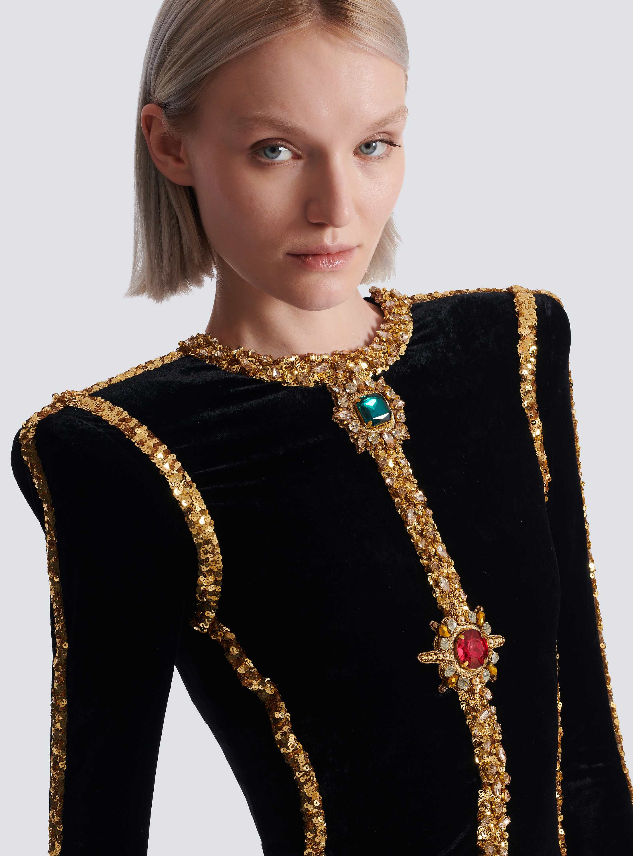 Long embellished velvet dress