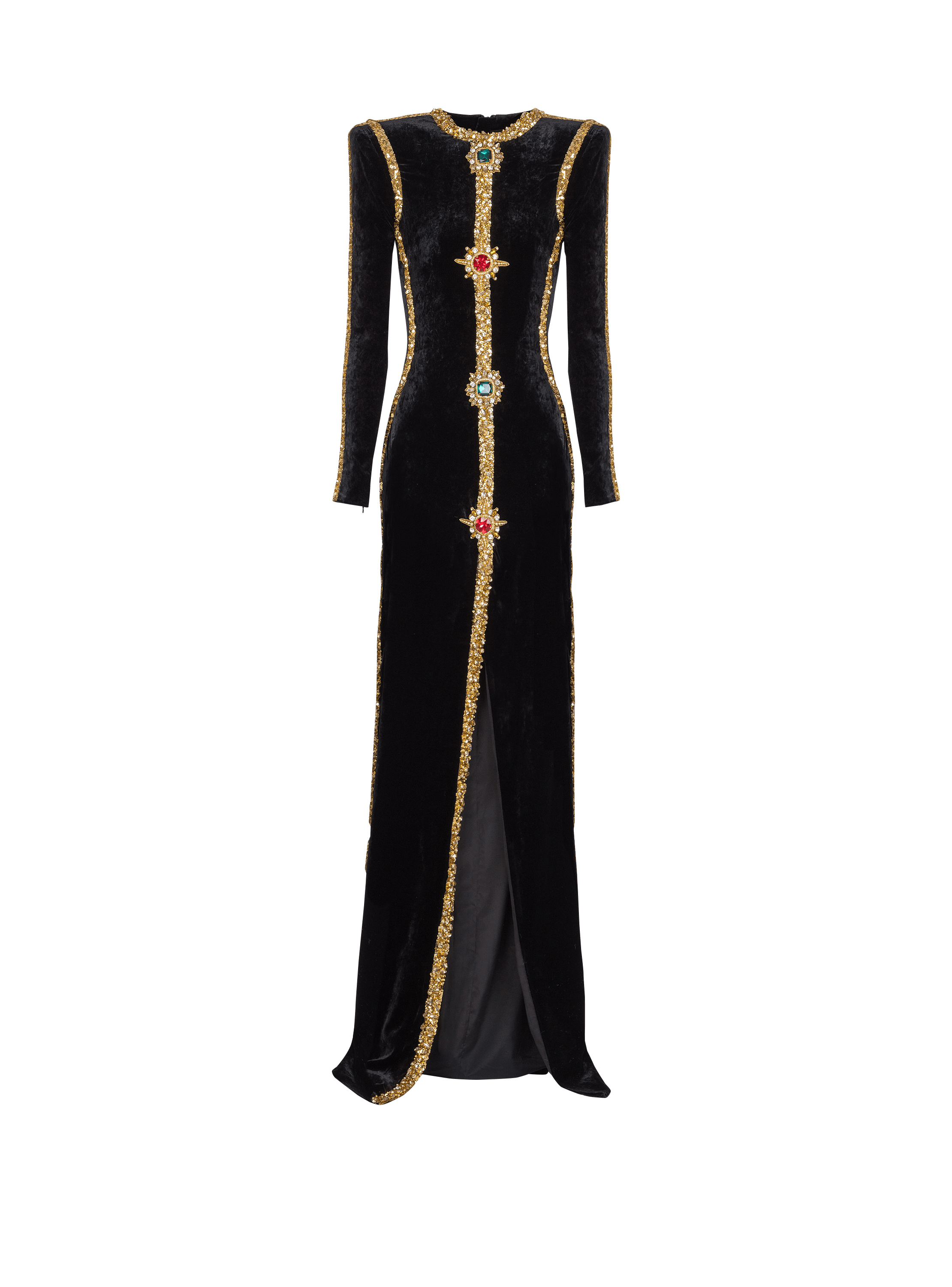 Long embellished velvet dress