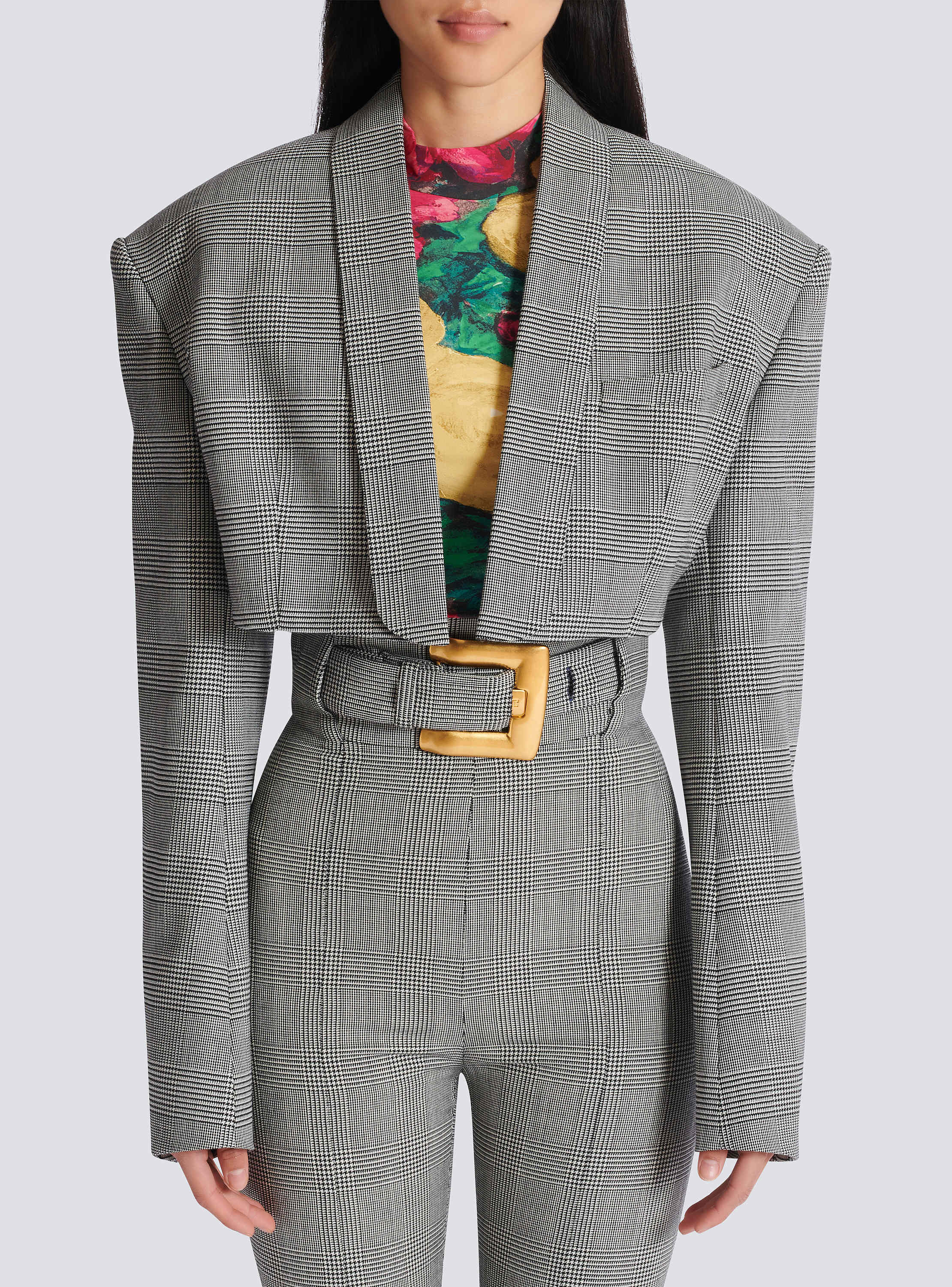 Cropped jacket in Prince of Wales jacquard