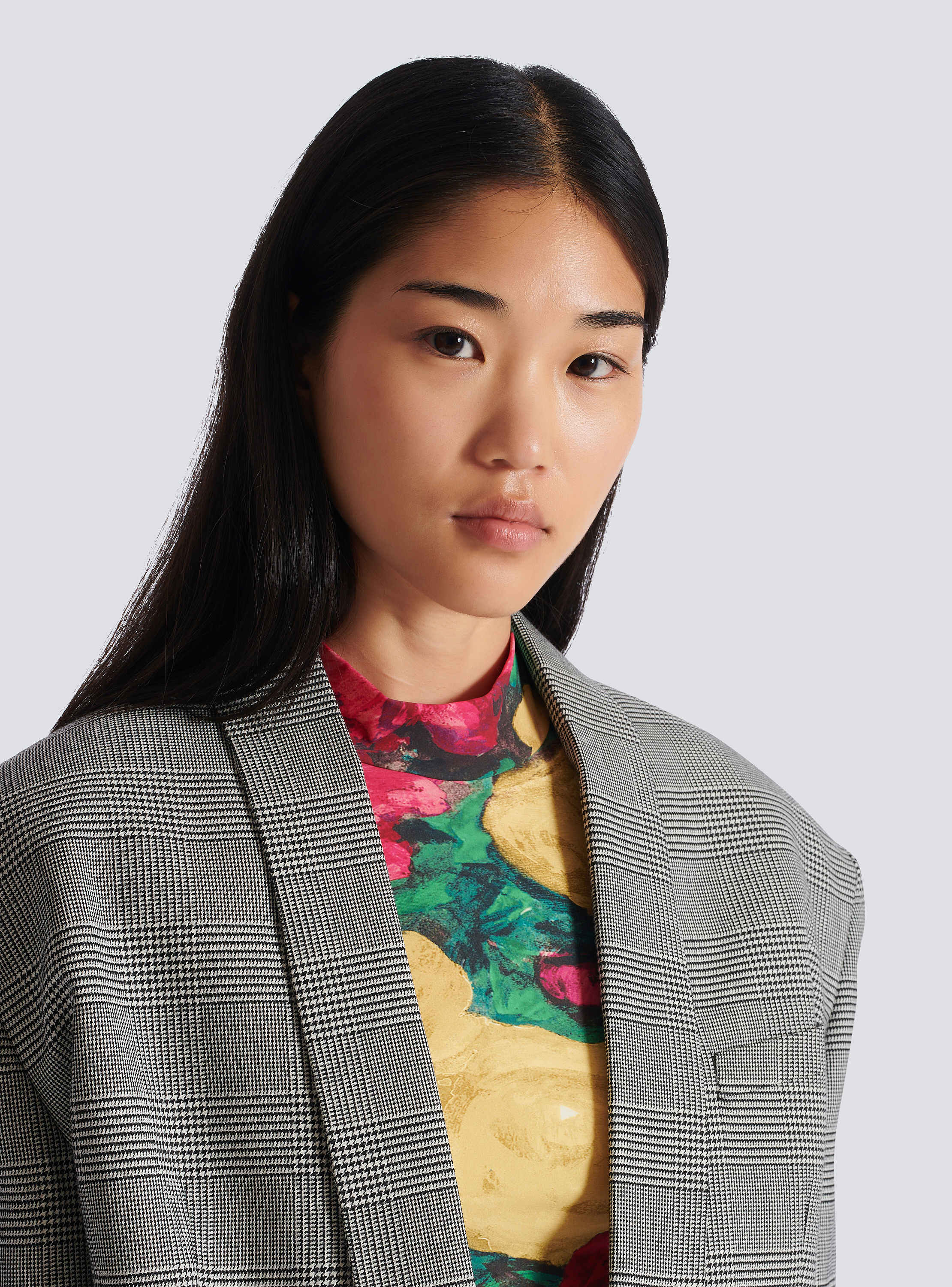 Cropped jacket in Prince of Wales jacquard