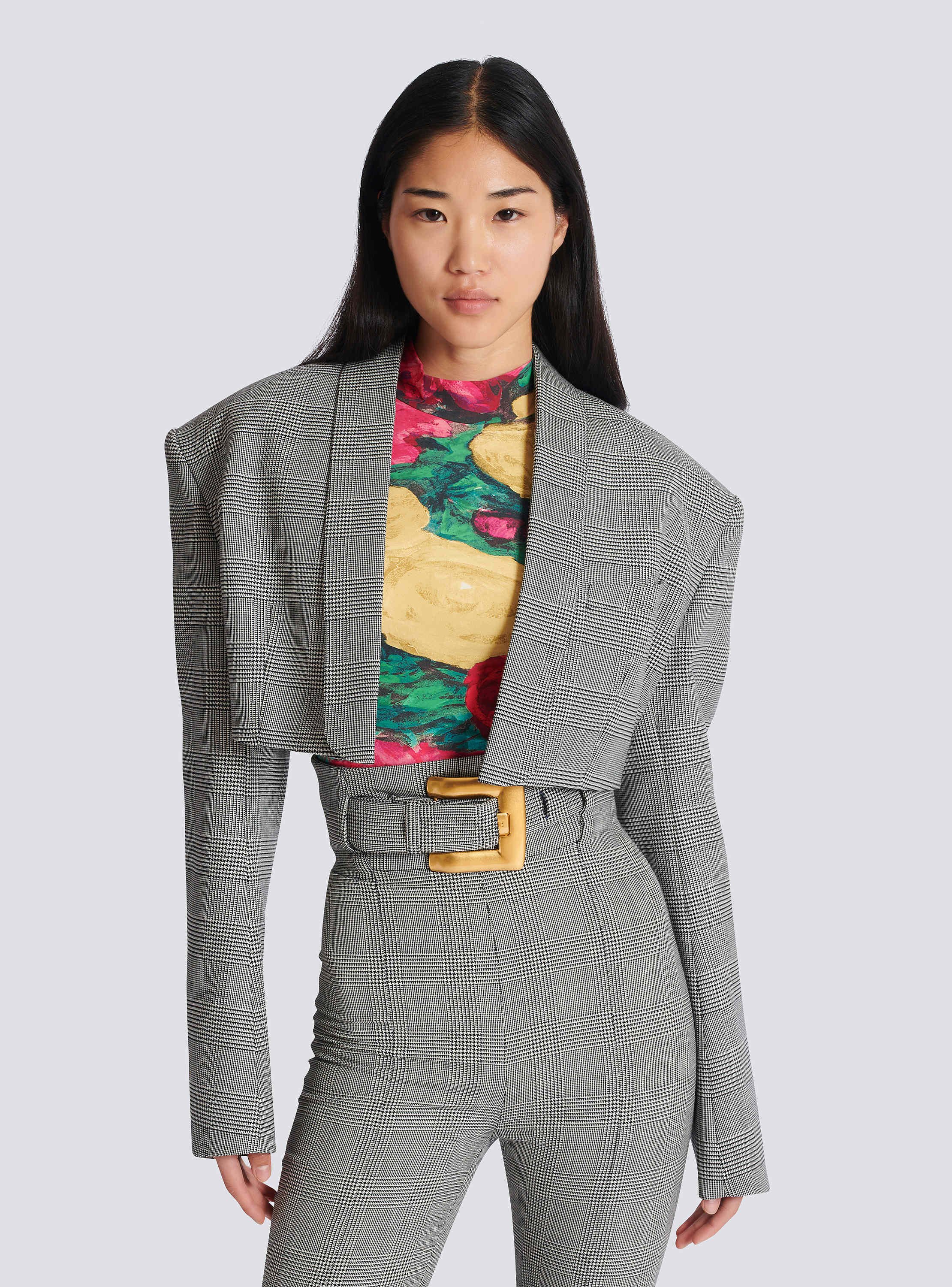 Cropped jacket in Prince of Wales jacquard
