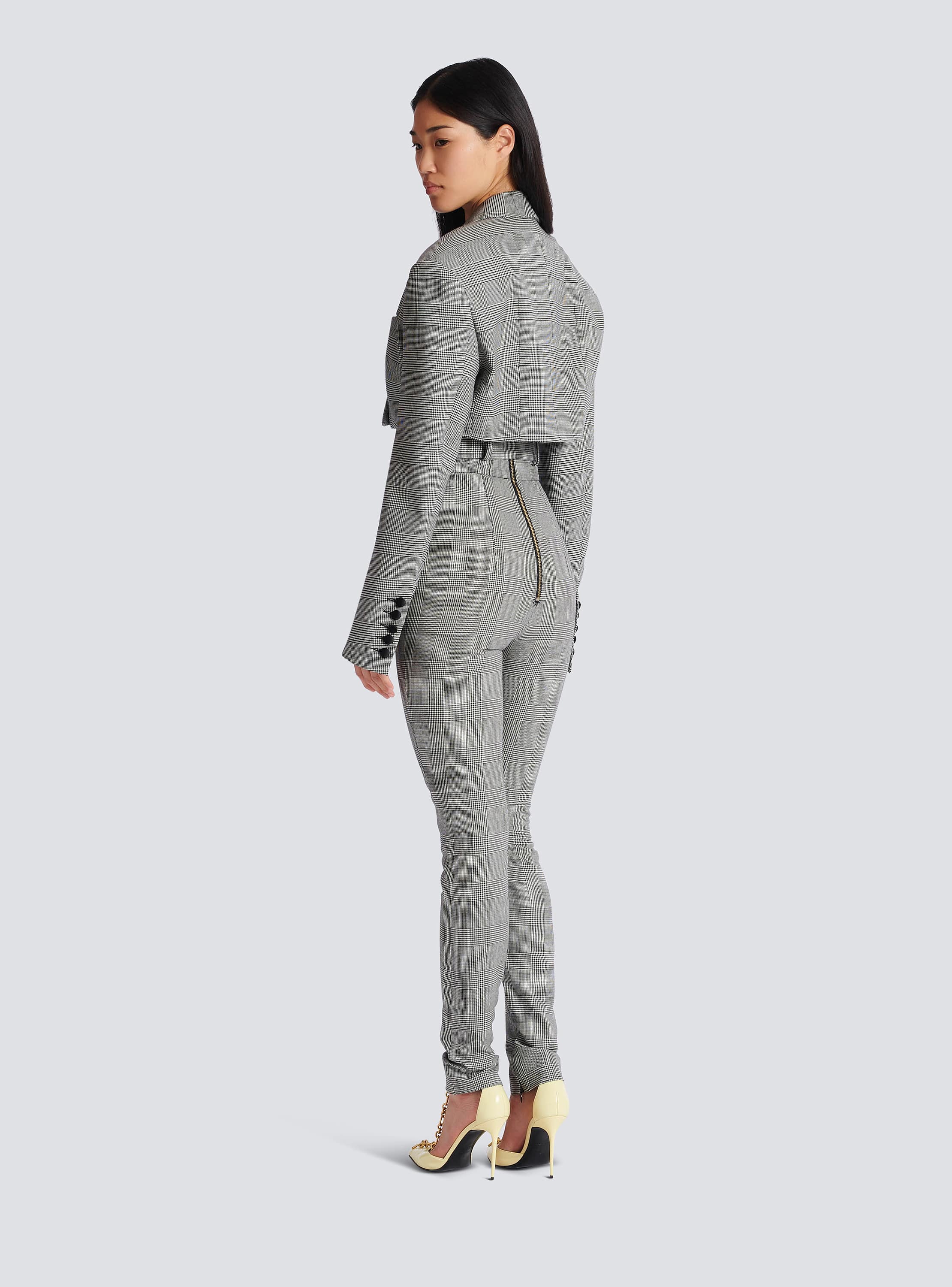 Cropped jacket in Prince of Wales jacquard