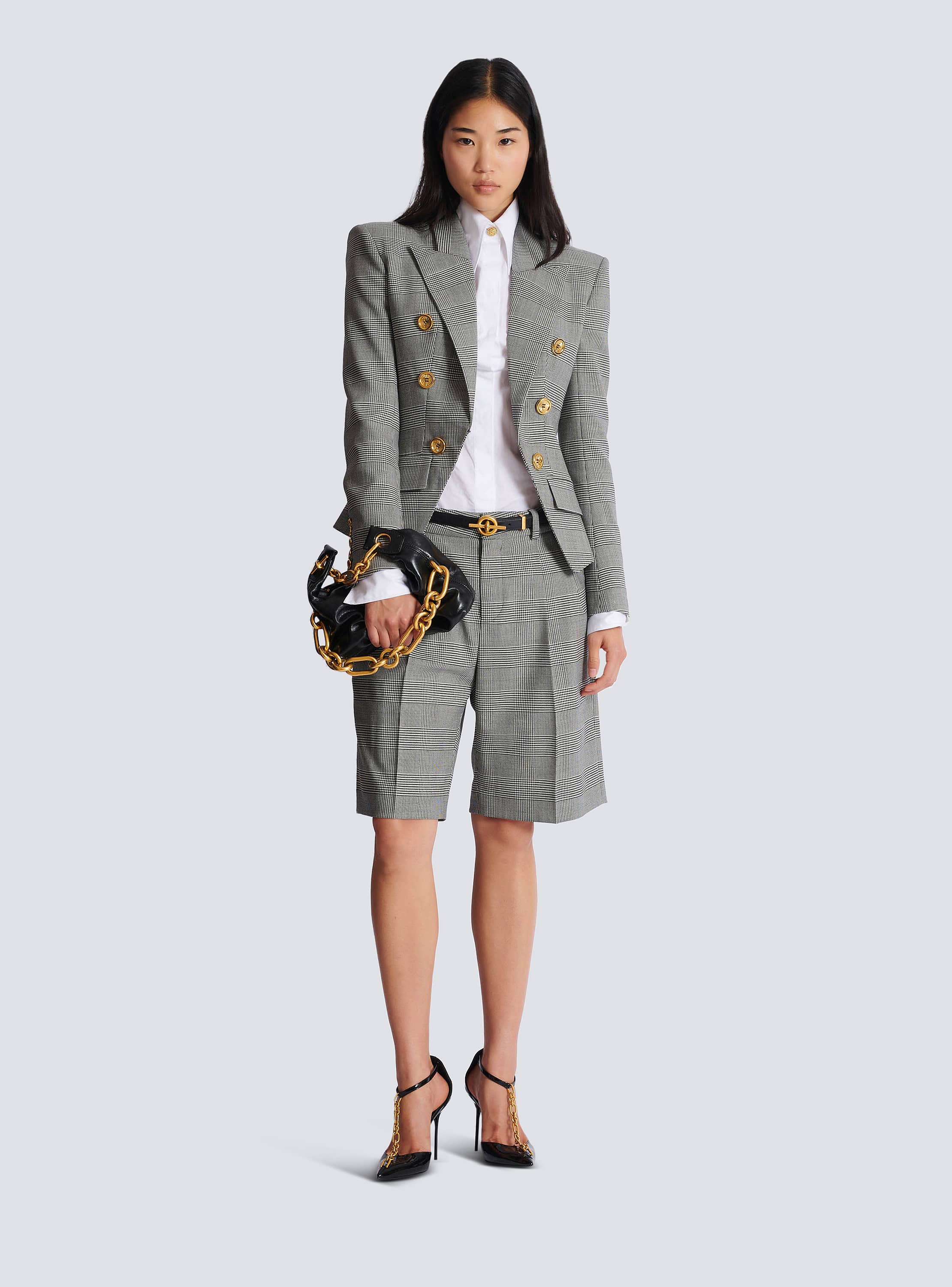 6-button jacket in Prince of Wales jacquard