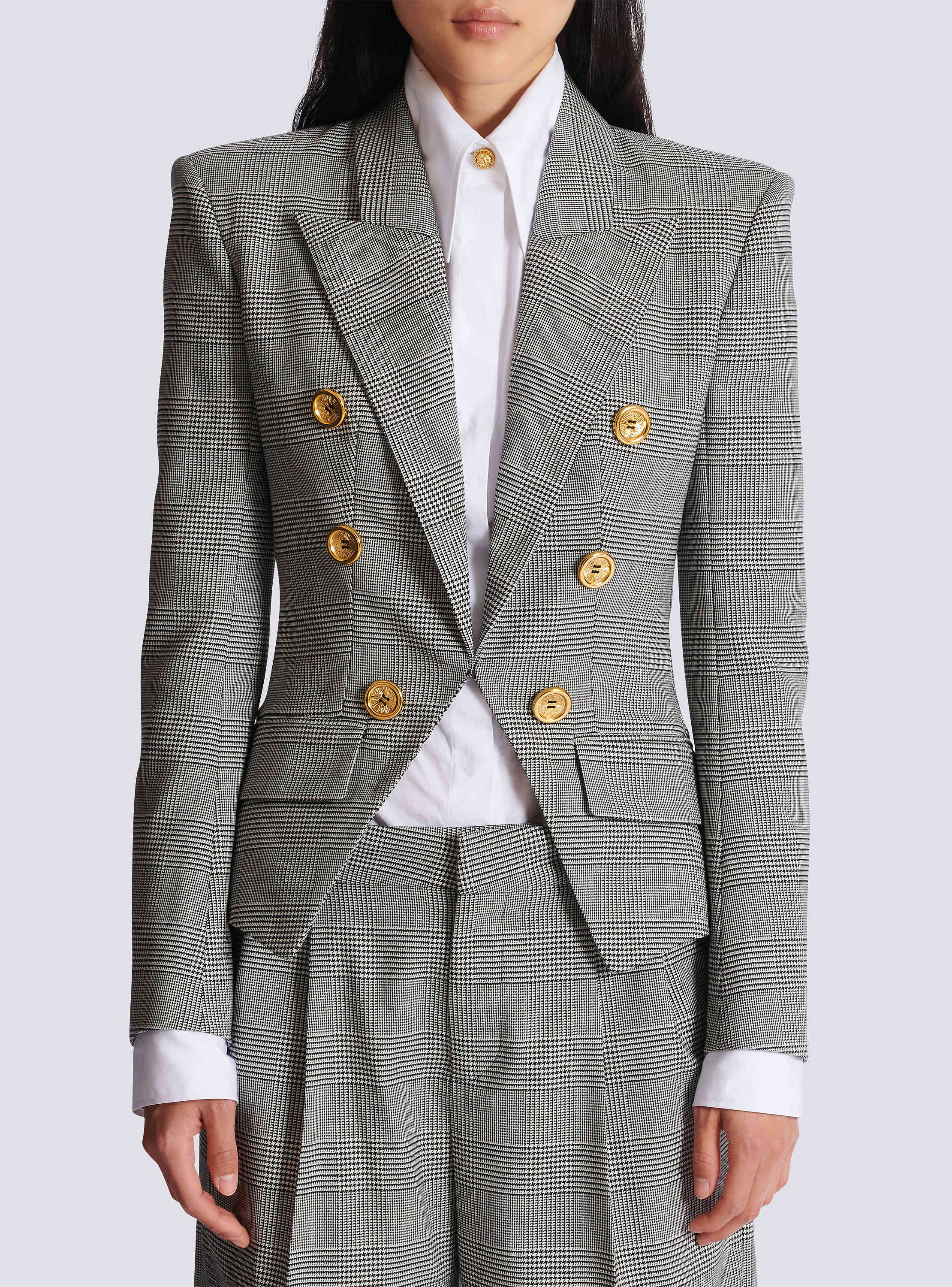 6-button jacket in Prince of Wales jacquard