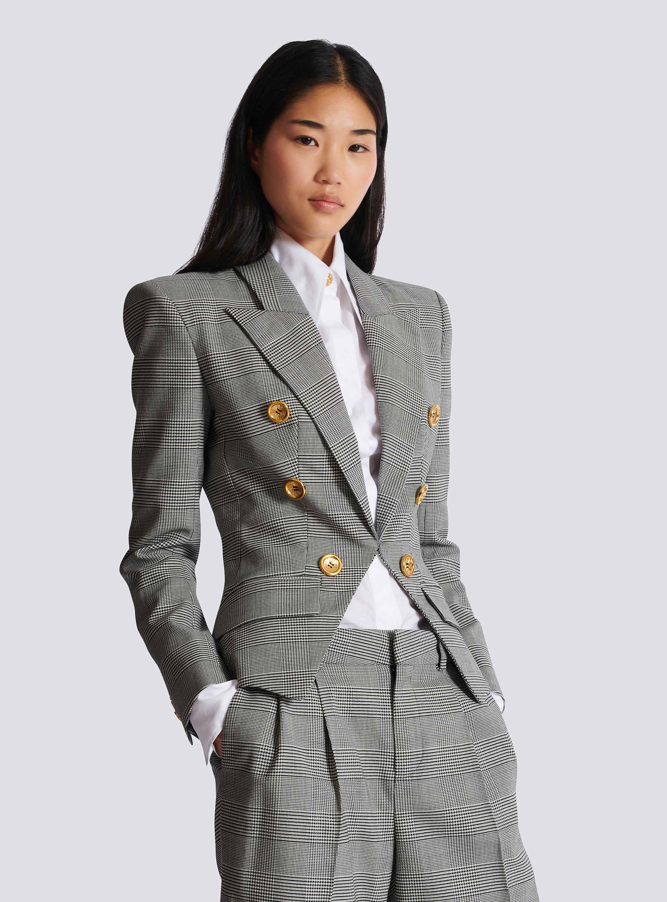 6-button jacket in Prince of Wales jacquard