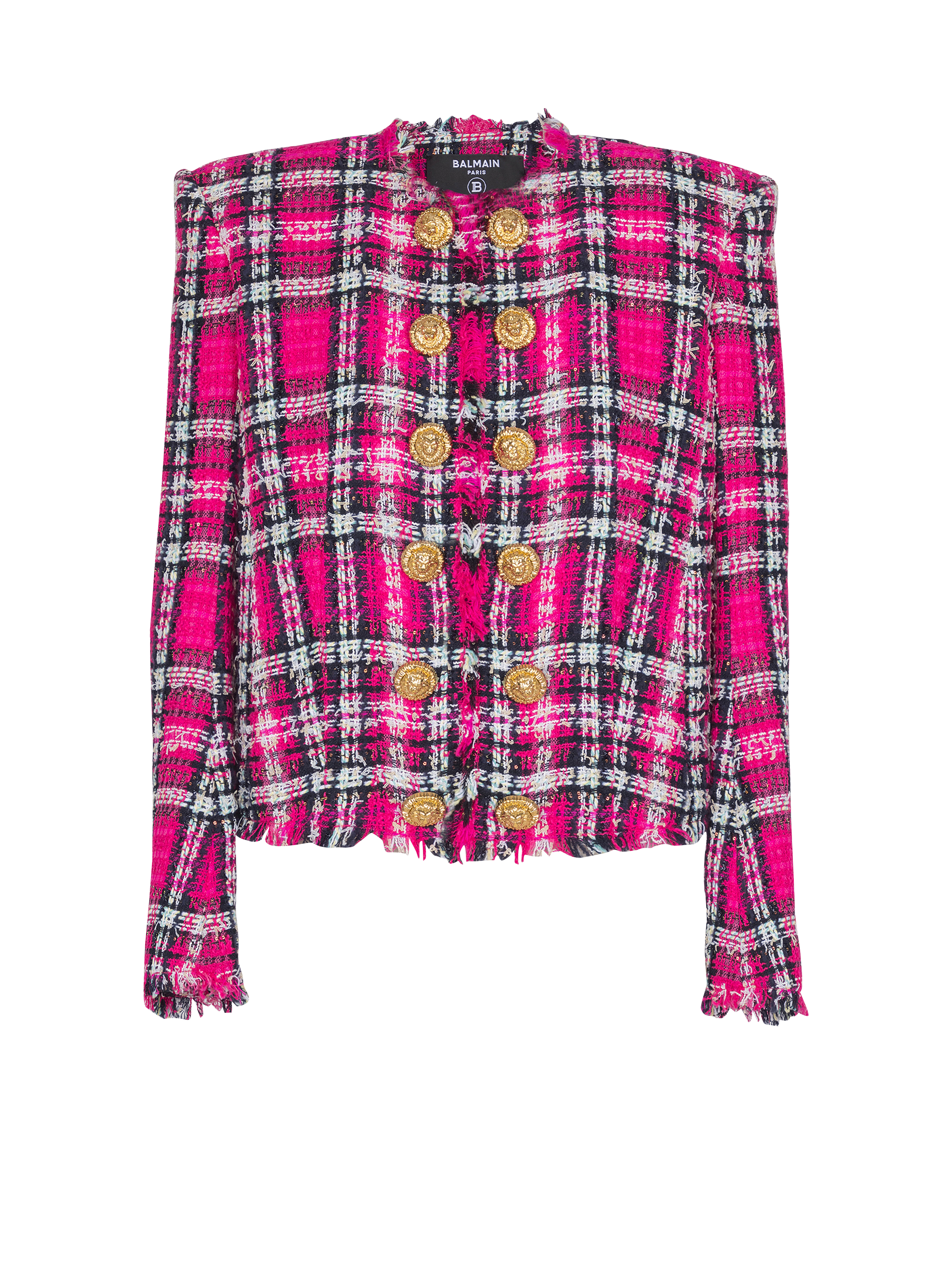 Cropped jacket in glitter plaid tweed