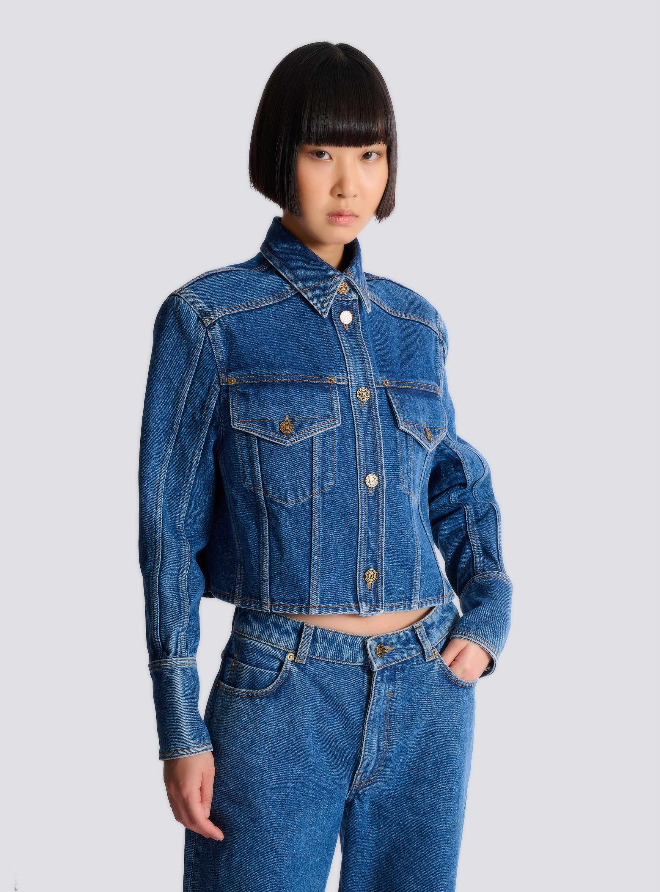 Cropped faded denim jacket