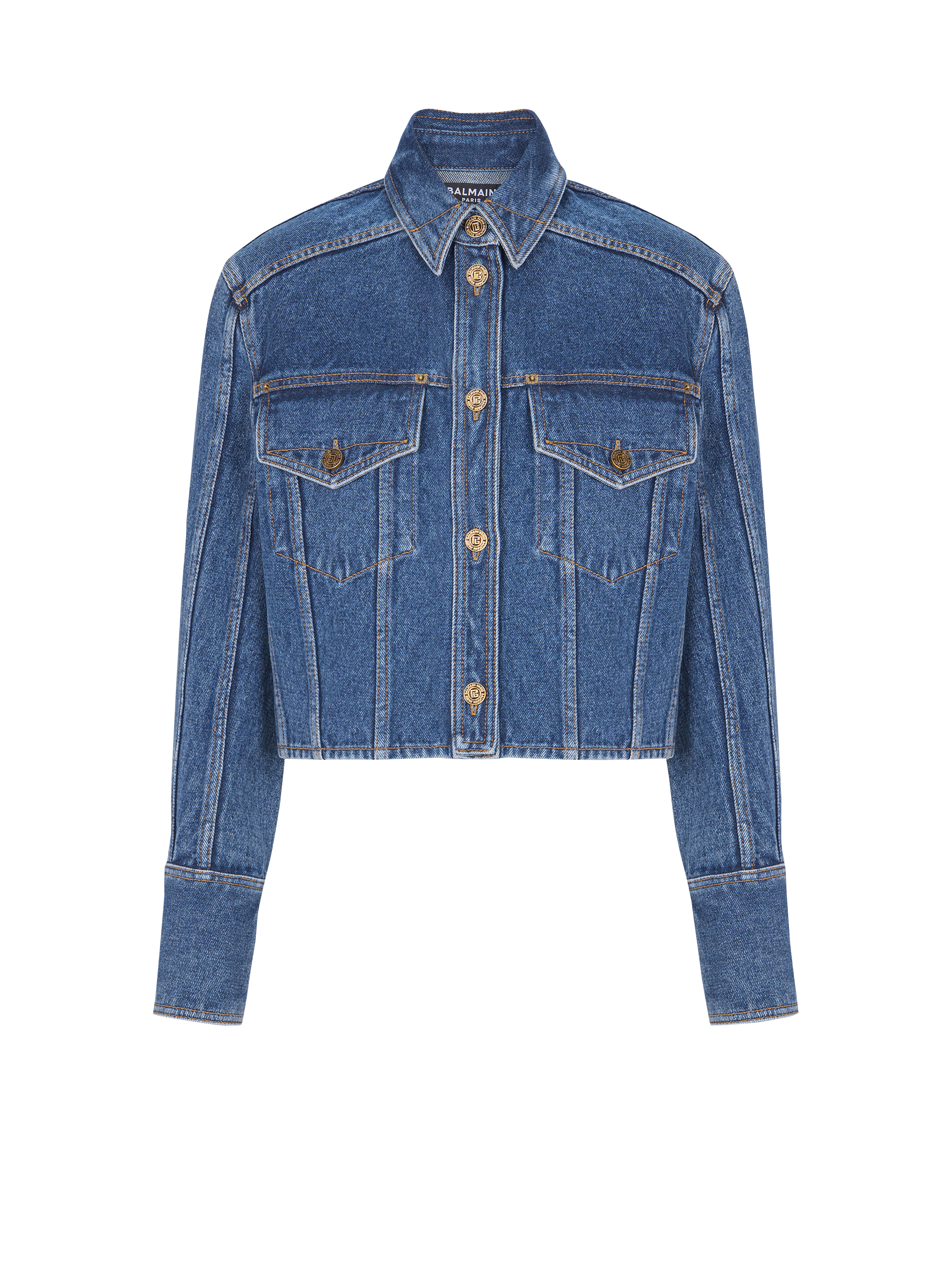 Cropped faded denim jacket