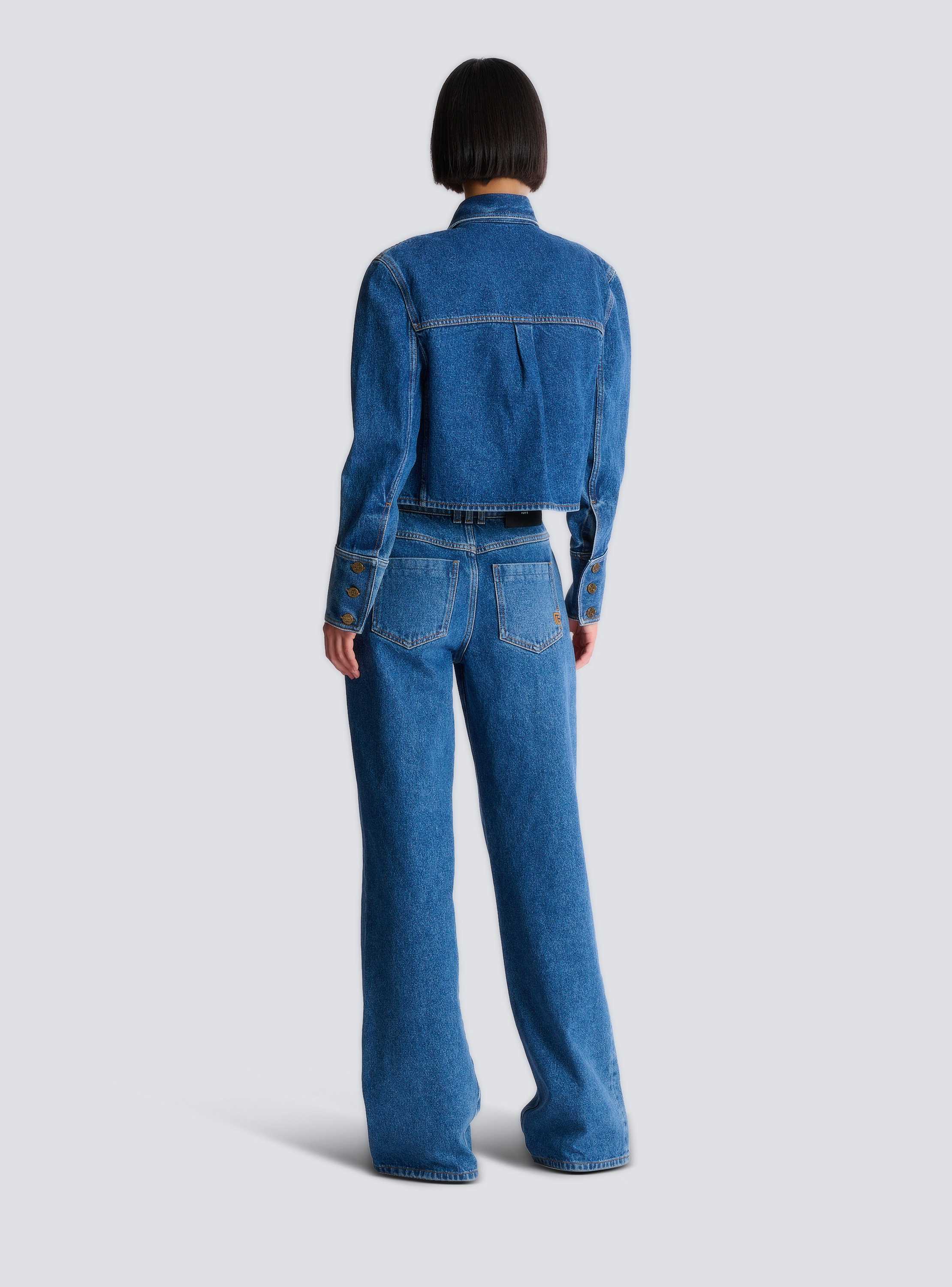 Cropped faded denim jacket