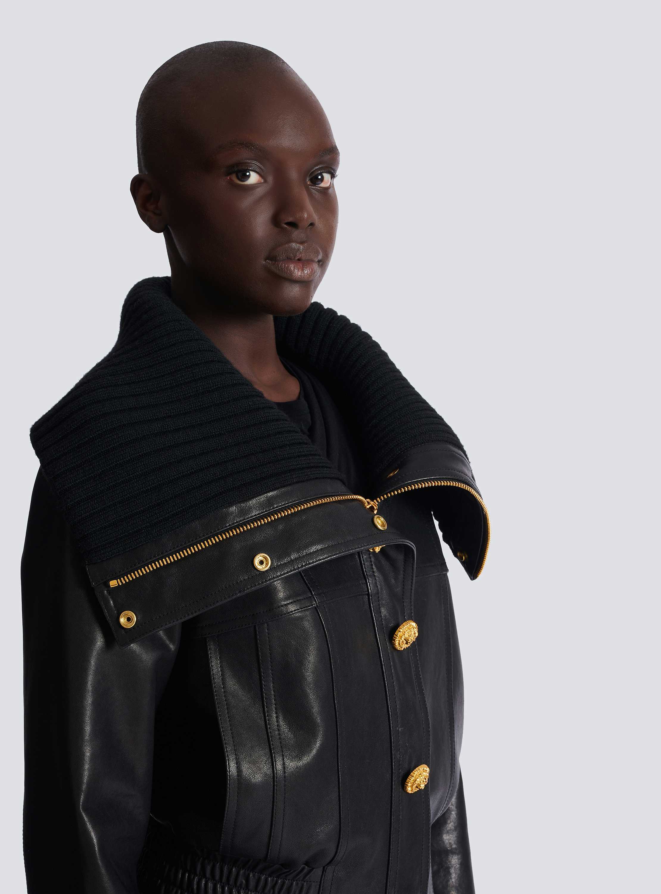 Lambskin and knit bomber jacket