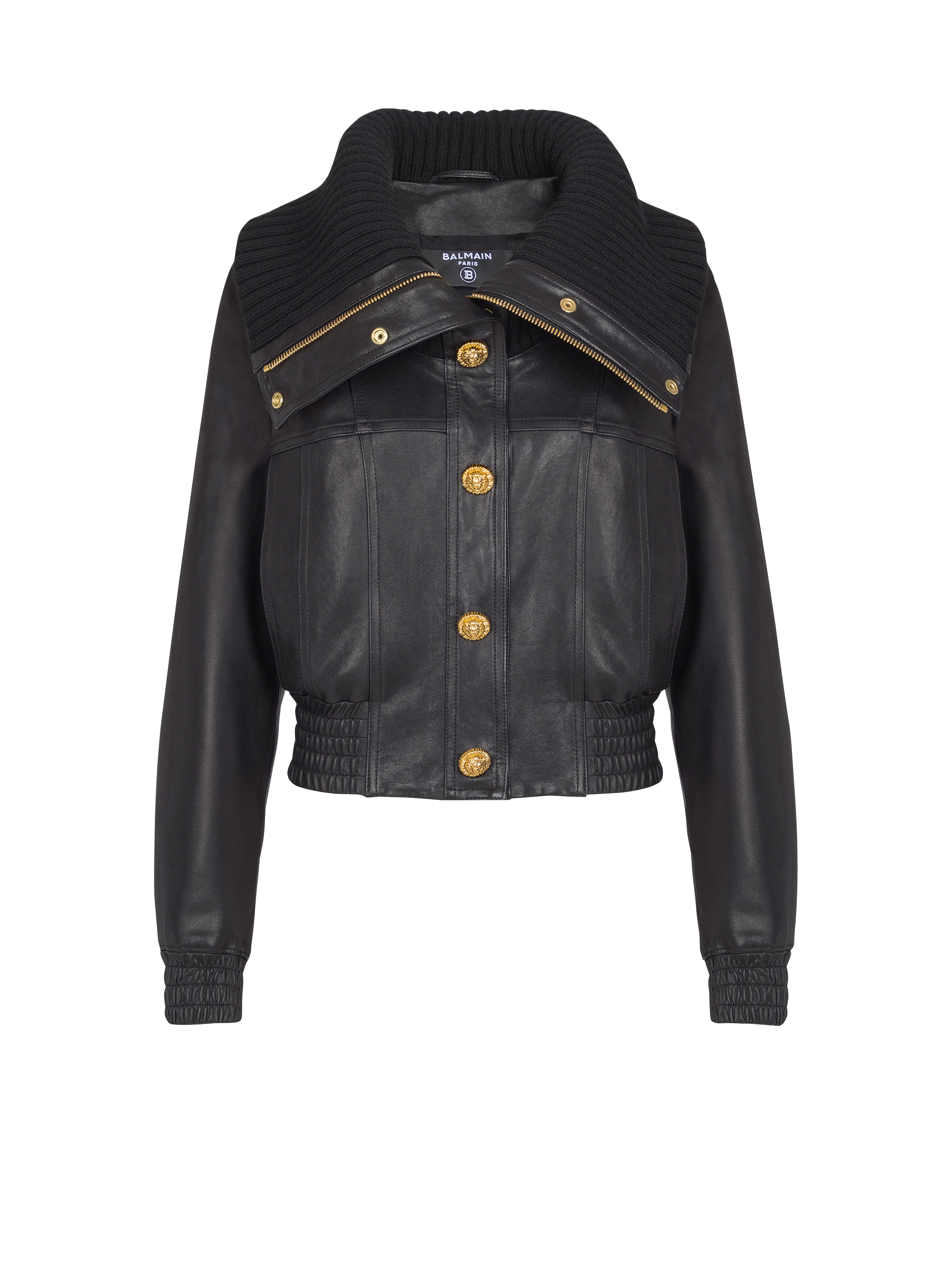 Lambskin and knit bomber jacket