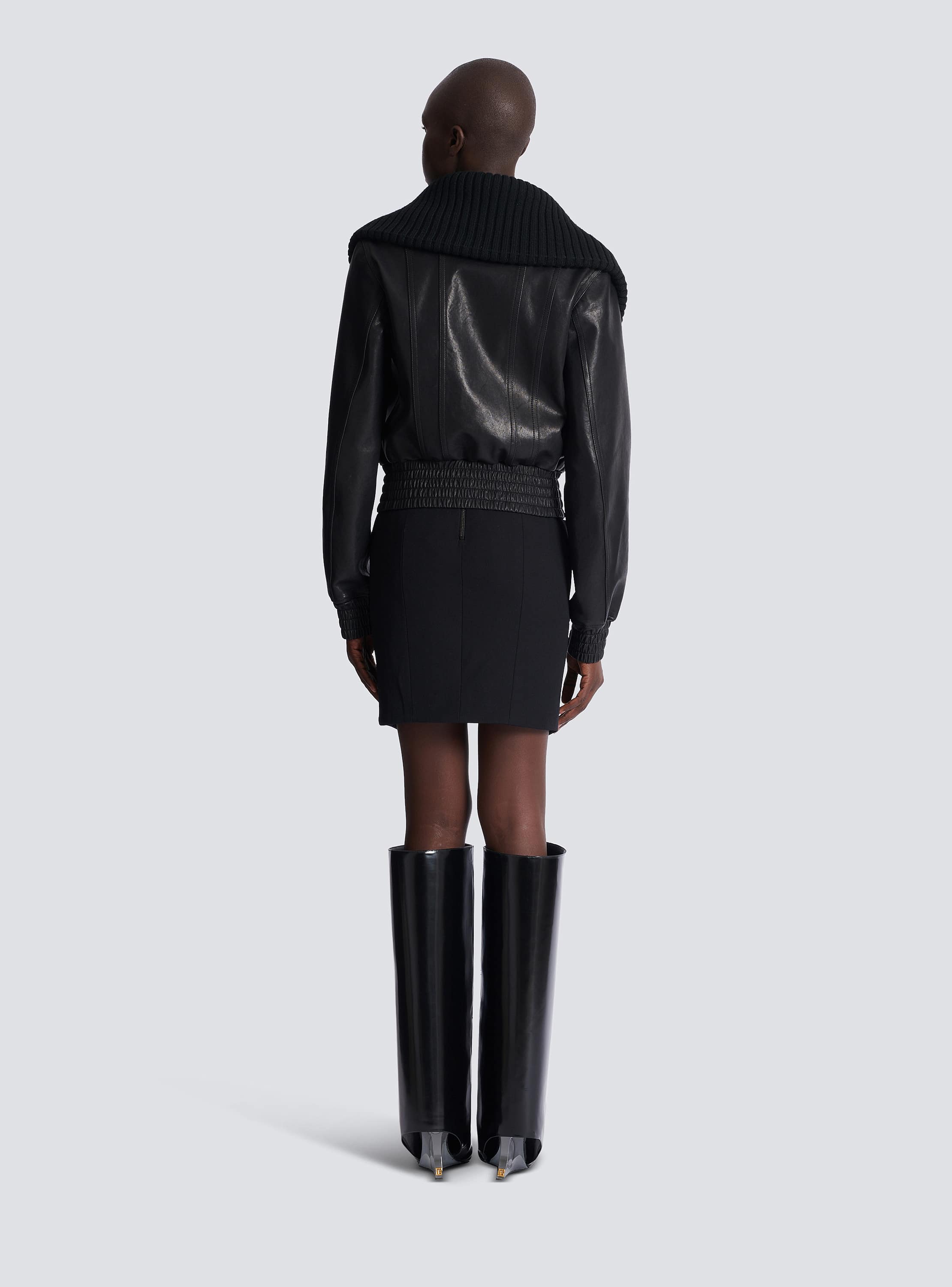 Lambskin and knit bomber jacket