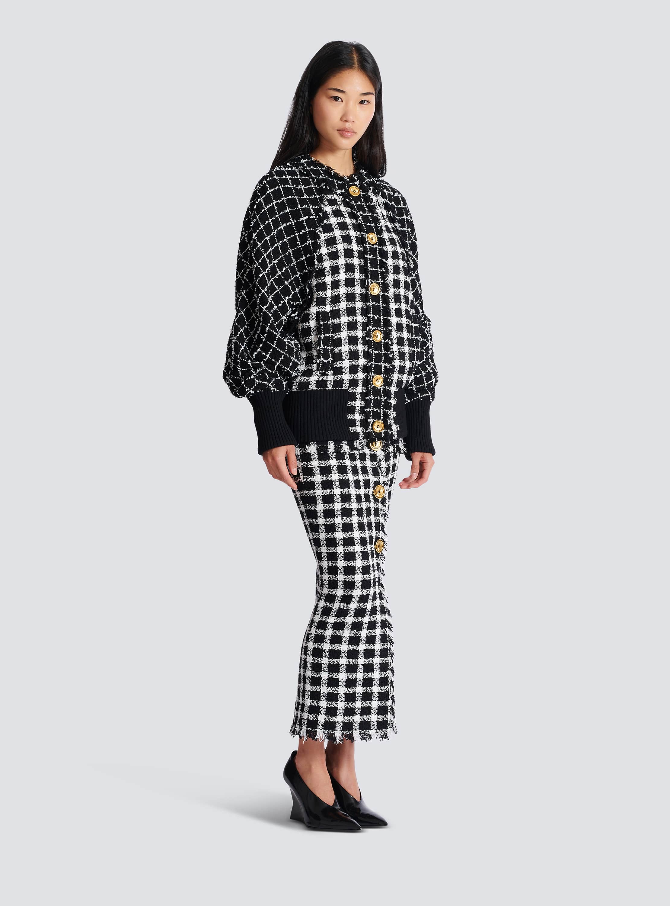 Oversized bomber jacket in mixed tweed