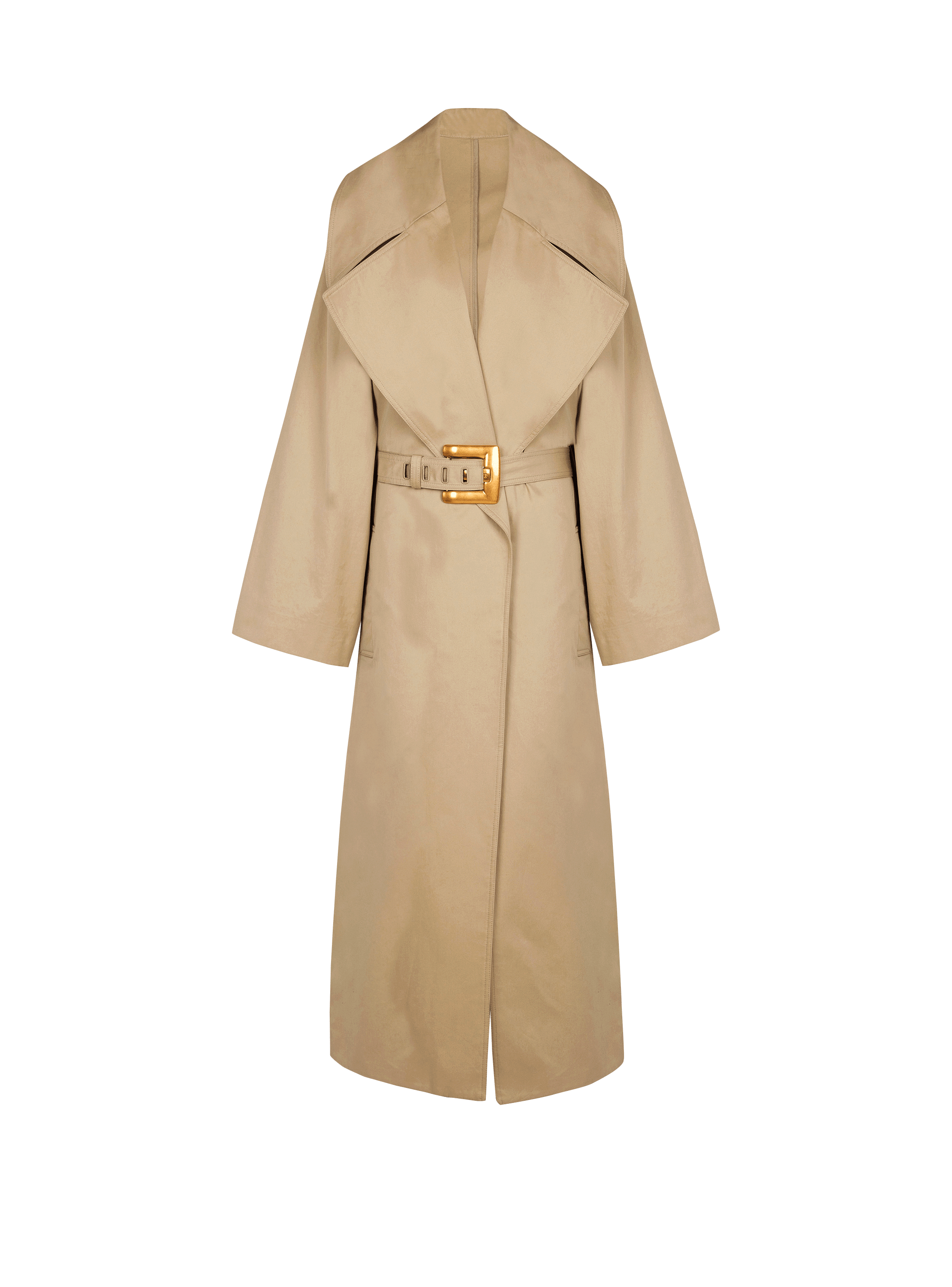 Long cotton gabardine trench coat