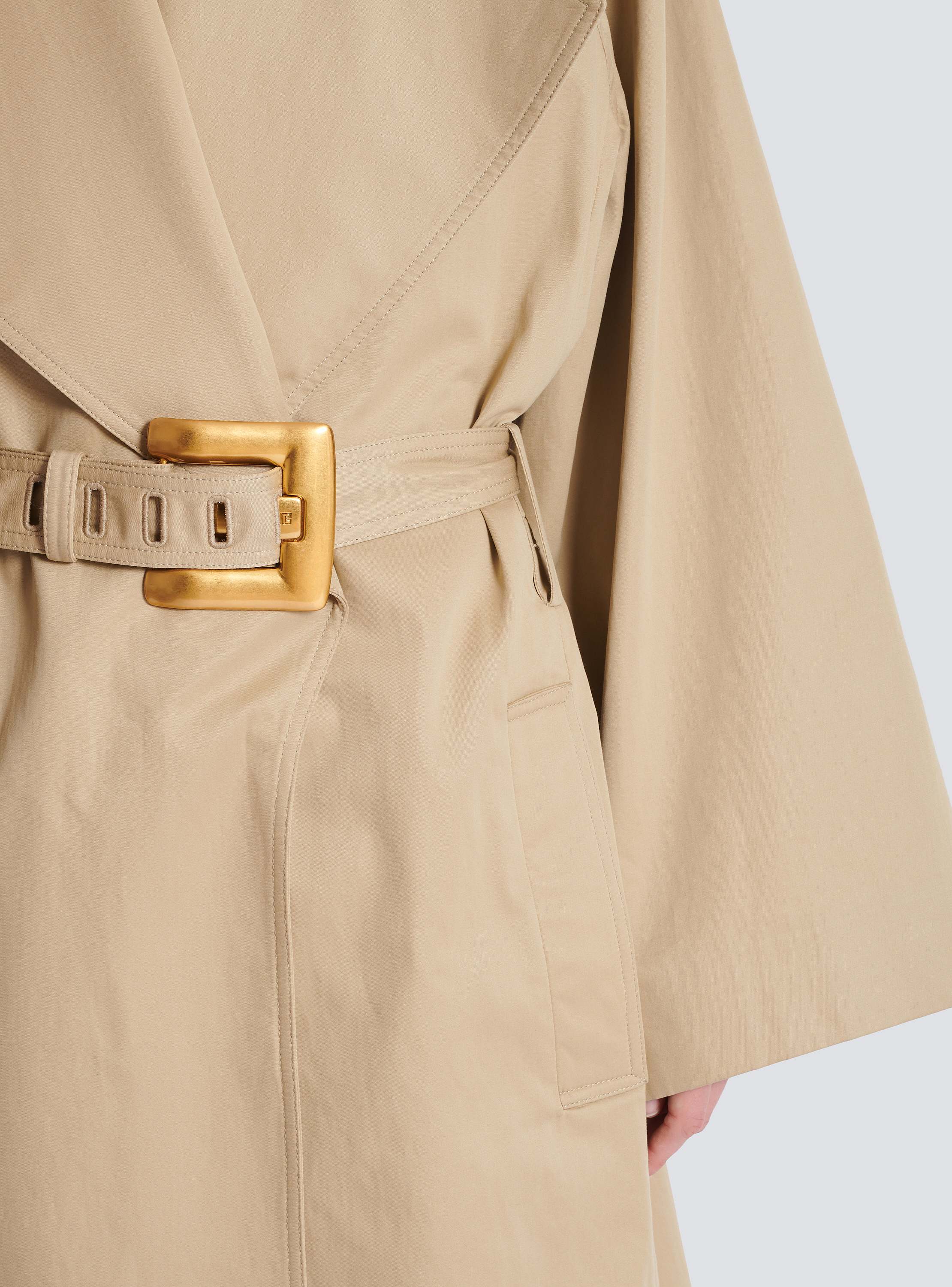 Long cotton gabardine trench coat