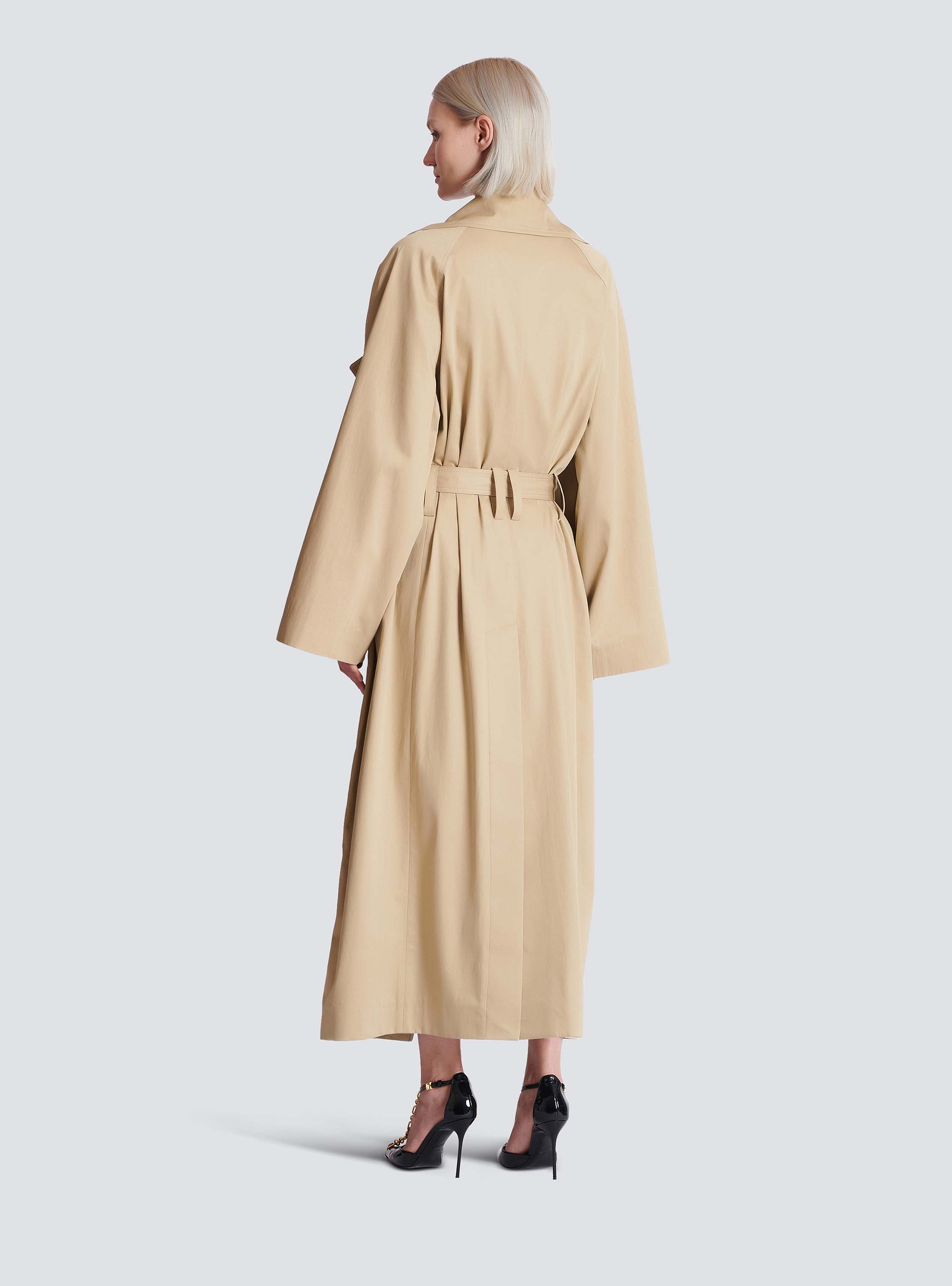 Long cotton gabardine trench coat