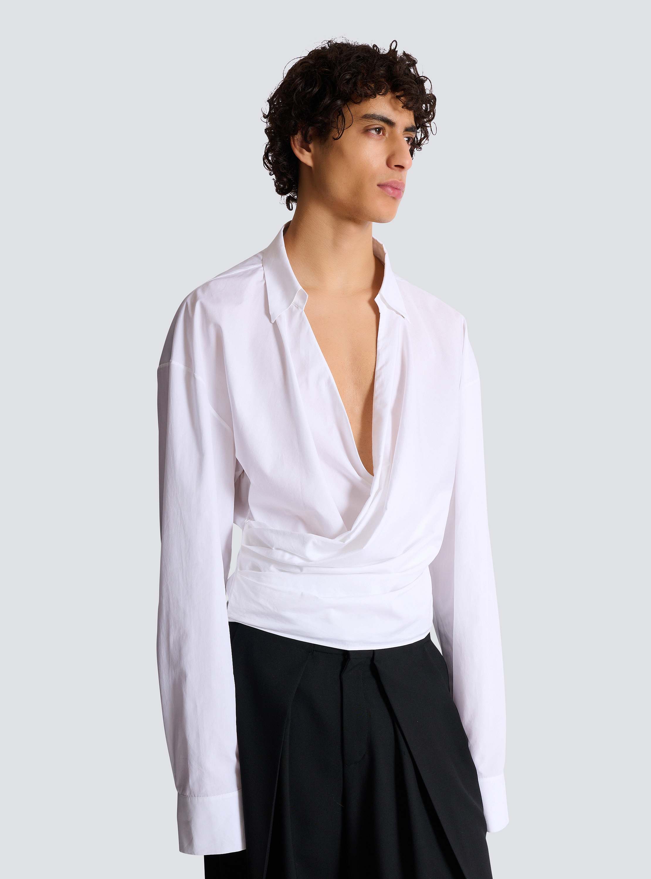 Chemise drap&eacute;e en popeline de coton