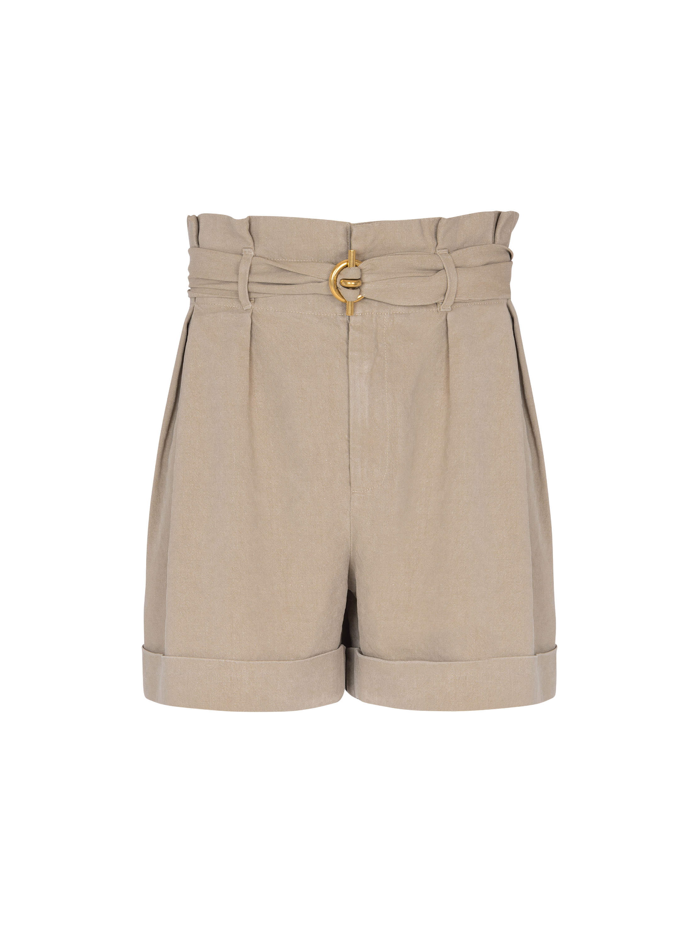 Cotton and linen Bermuda shorts with T-Bar belt