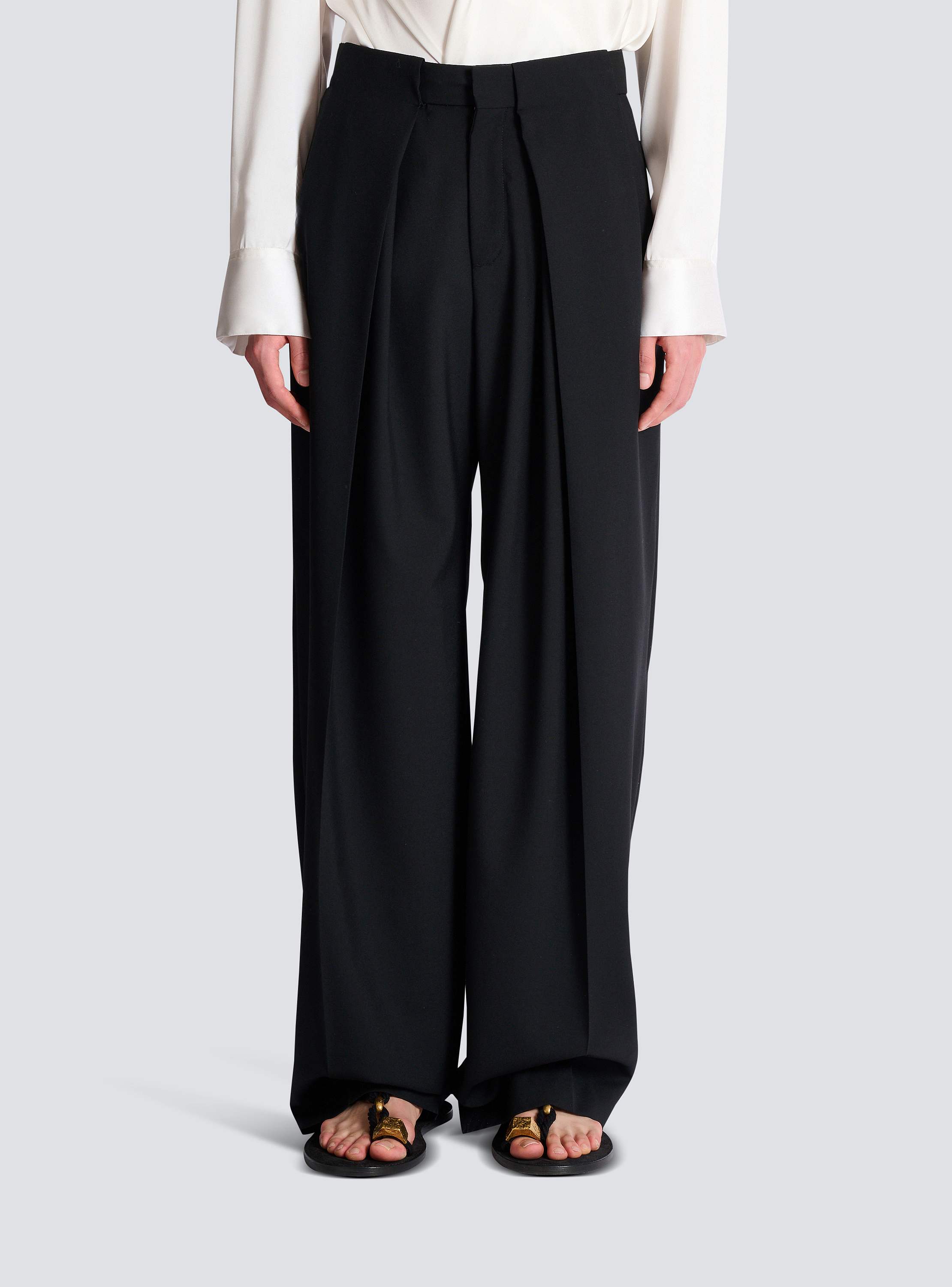 Wool twill trousers with wide knife pleats