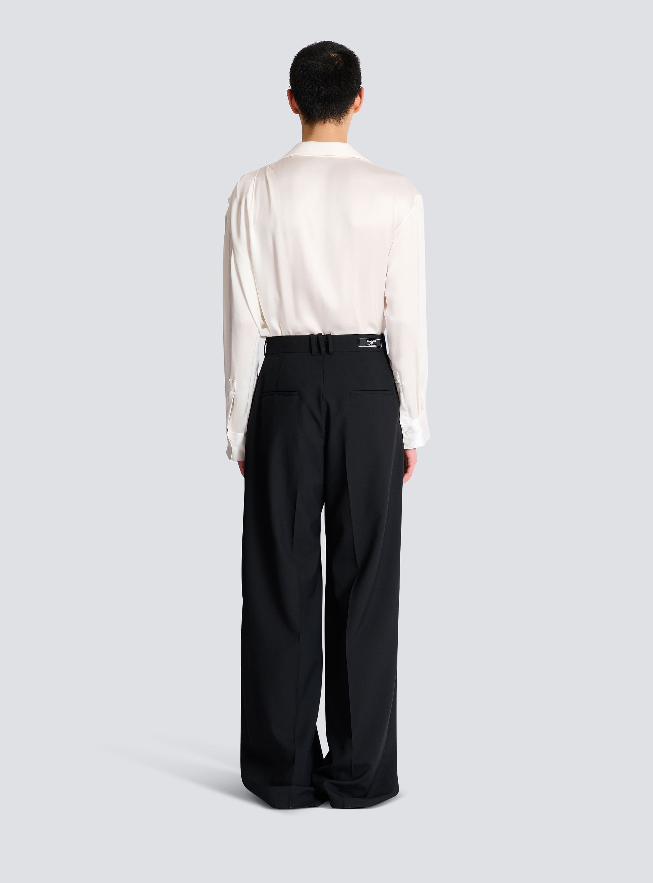 Wool twill trousers with wide knife pleats