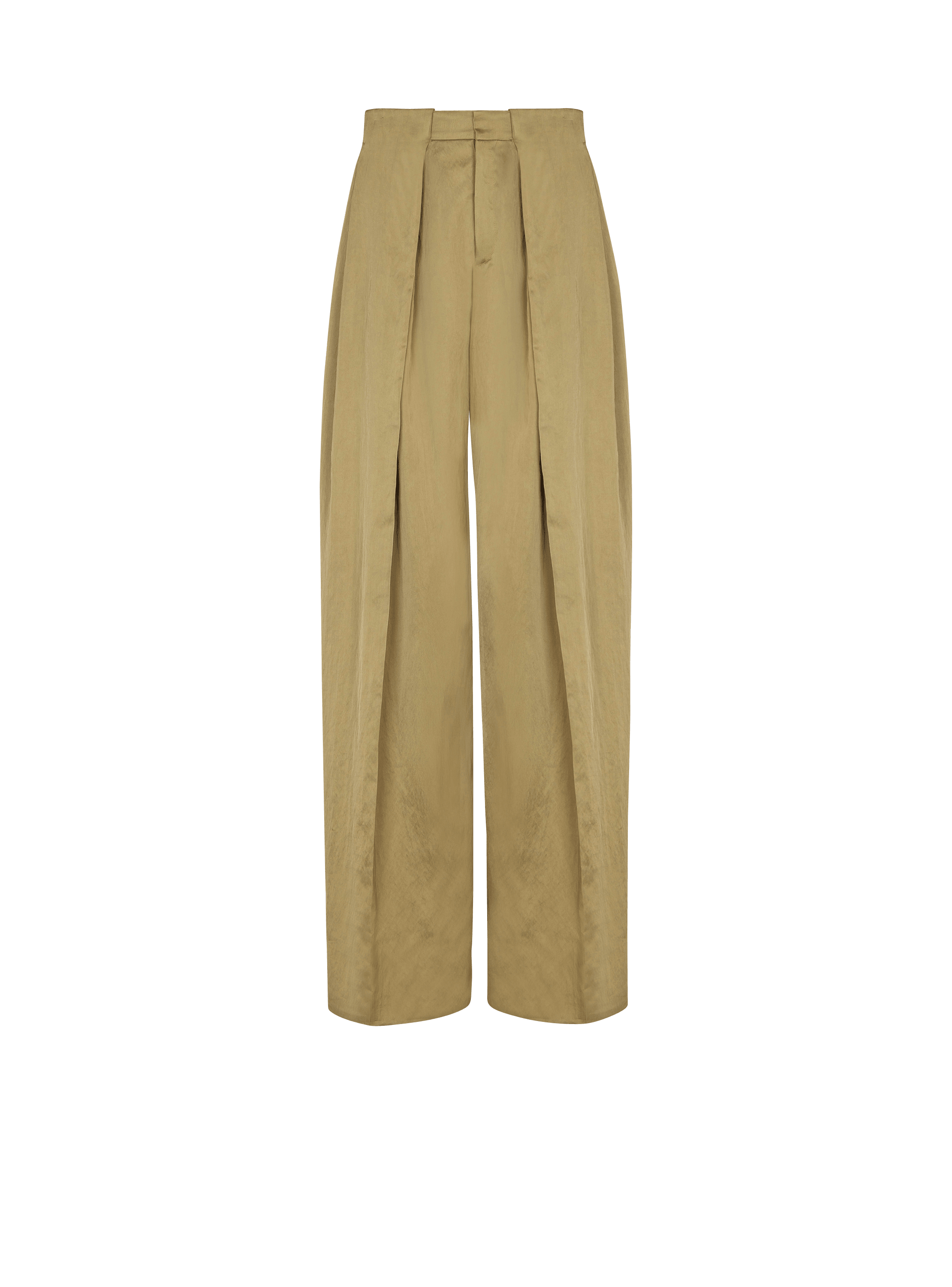 Satin-finish trousers with wide knife pleats