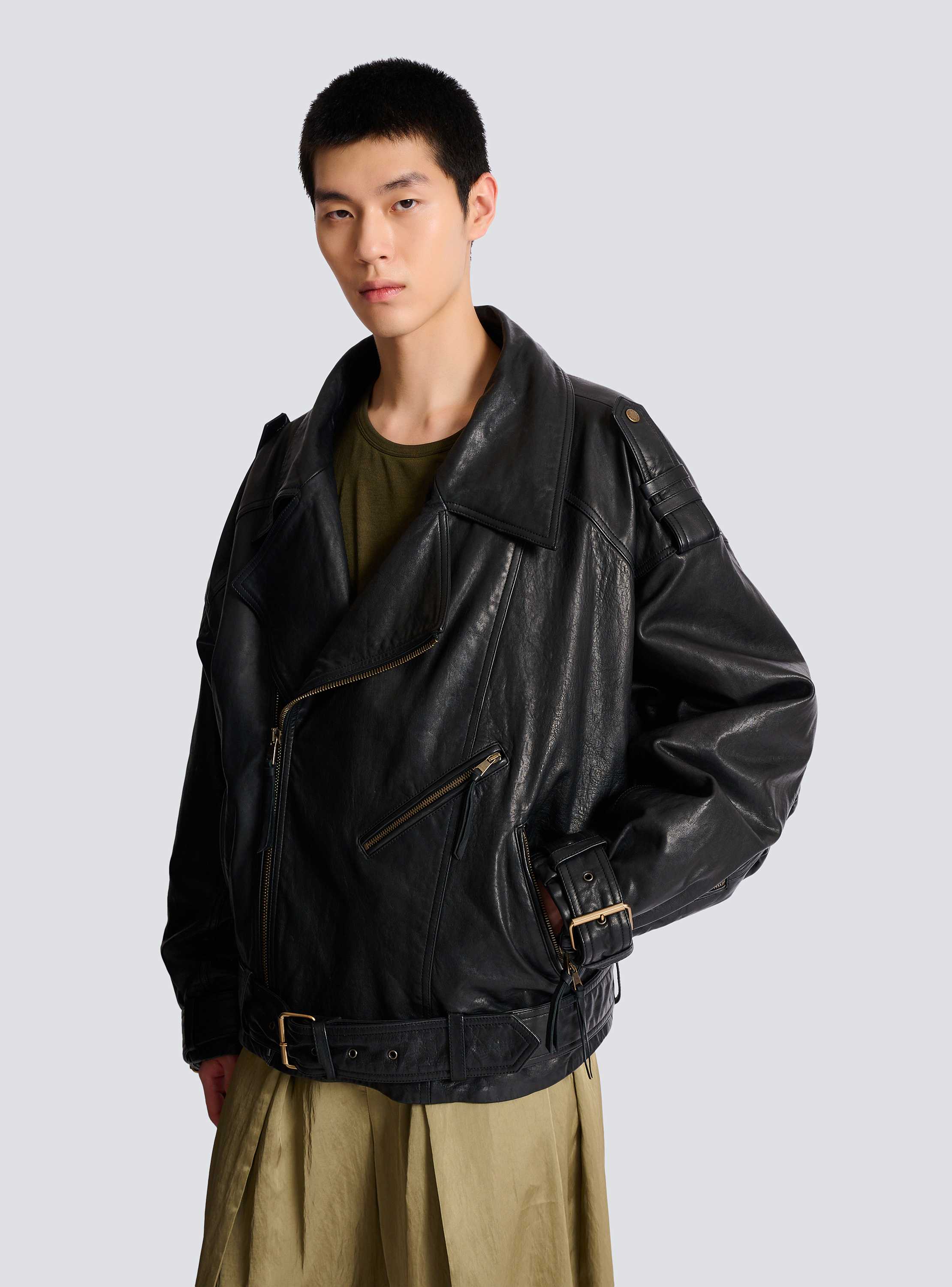 Lambskin leather biker jacket