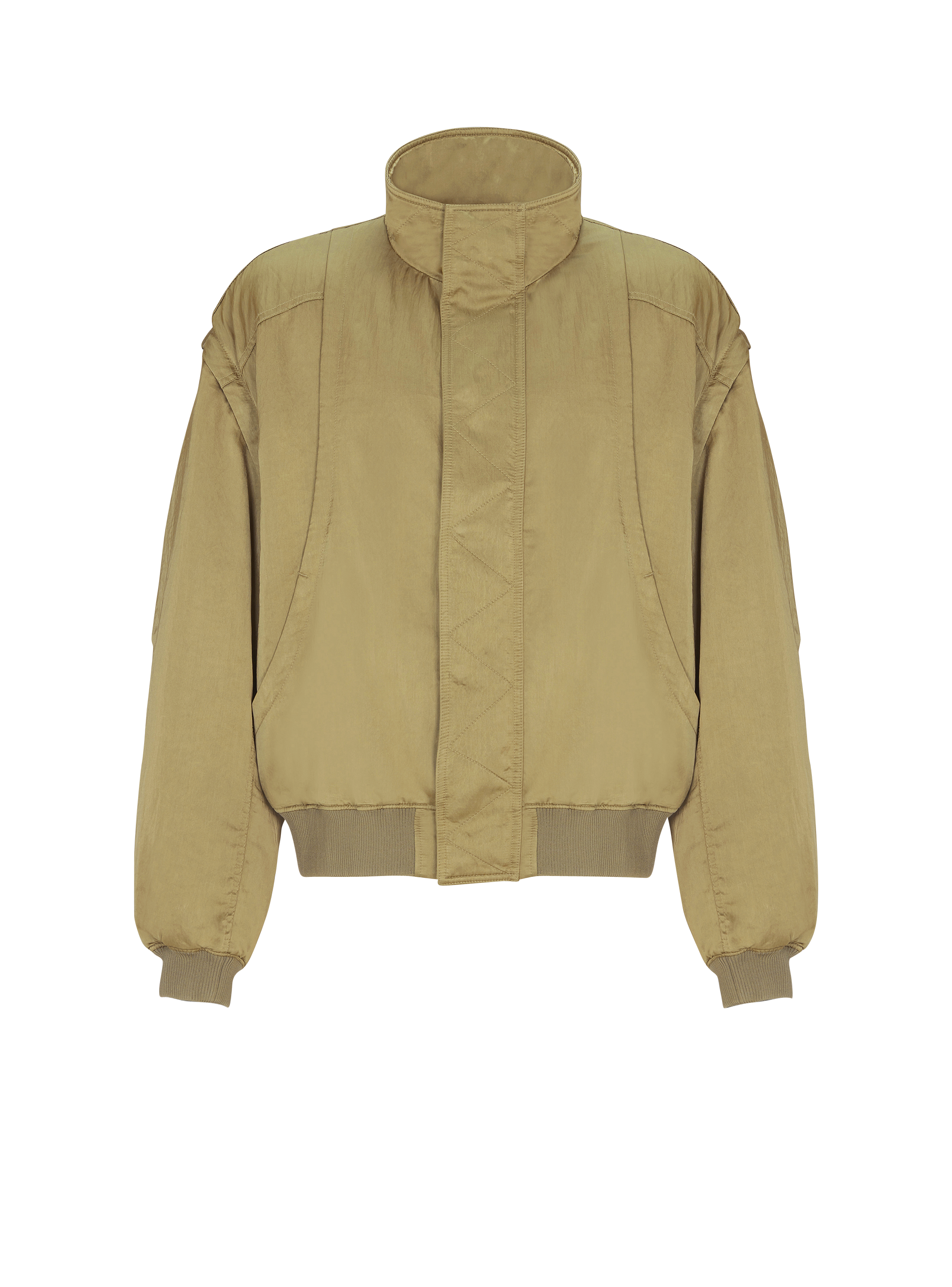Satin-finish bomber jacket with detachable sleeves